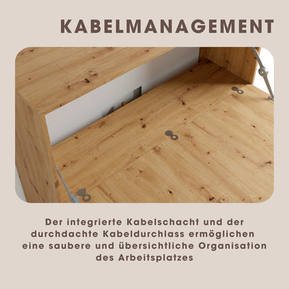 Sekretär MONTANA / Sekretär matt weiß oder Artisan Eiche (Eiche-Optik) / Office-Schrank mit 1 Klappe und 2 Türen / schwarze Griffe / B 120, H 127, T 40 cm