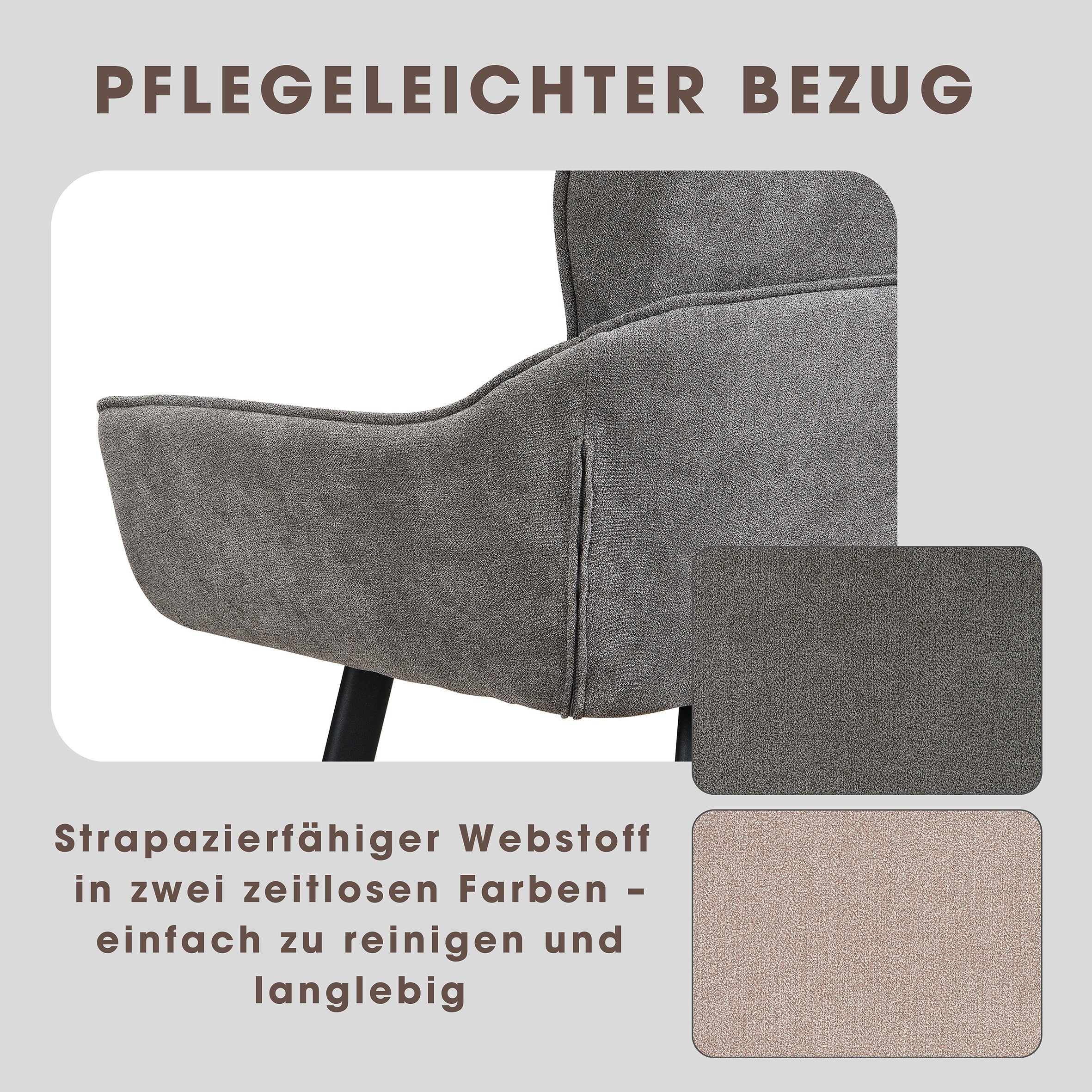 Bank RICO / Webstoffbezug in dunkelgrau oder taupe, Gestell in schwarz / Taschenfederkern, aufgedoppelter Rücken / Esszimmerbank, Sitzbank / B 140 x H 90 x T 62 cm oder B 160 x H 90 x T 62 cm