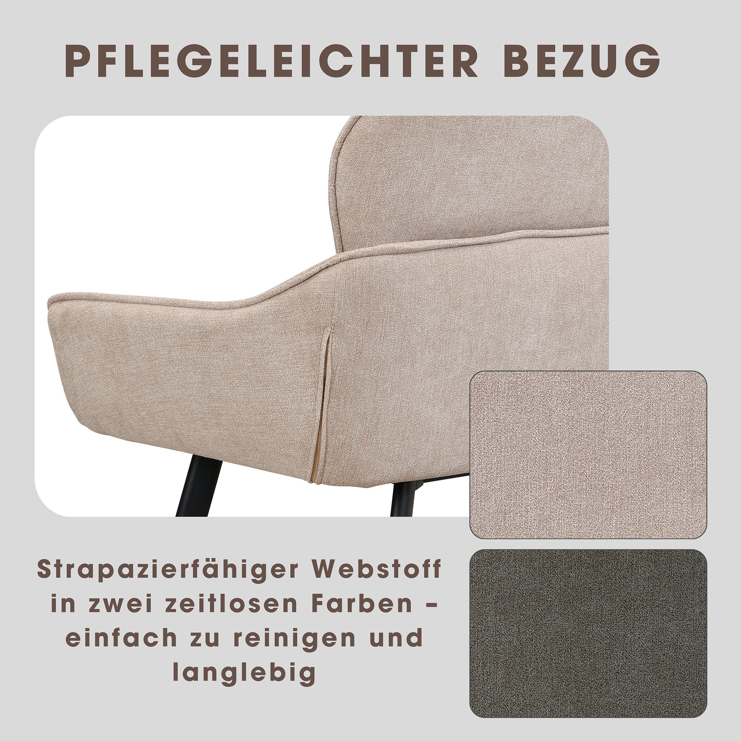 Bank RICO / Webstoffbezug in dunkelgrau oder taupe, Gestell in schwarz / Taschenfederkern, aufgedoppelter Rücken / Esszimmerbank, Sitzbank / B 140 x H 90 x T 62 cm oder B 160 x H 90 x T 62 cm