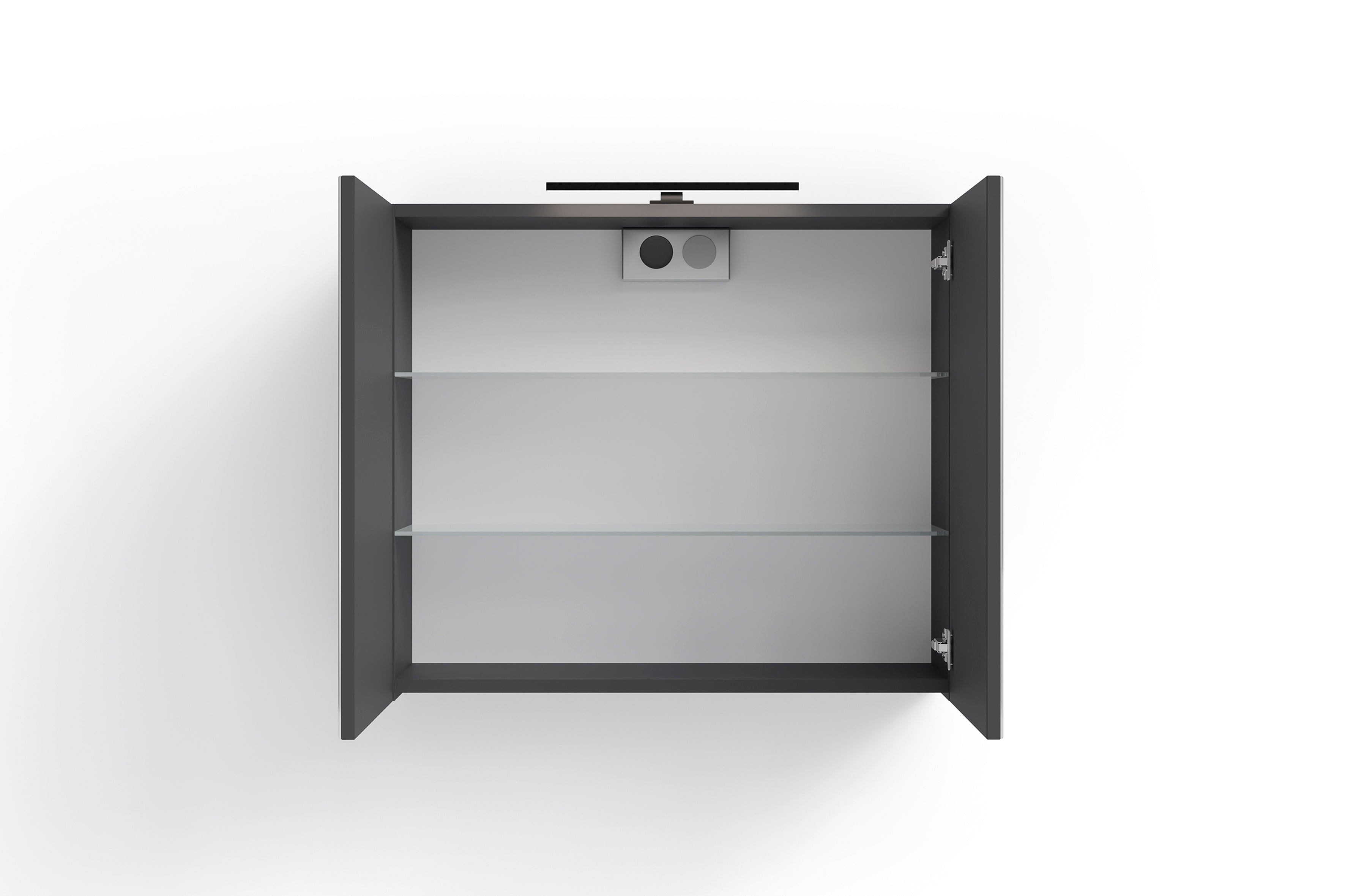 Spiegelschrank SPREE / Korpus matt weiß oder anthrazit mit Spiegeltüren / Hängeschrank mit Soft-Close-Funktion / Inklusive LED-Beleuchtung / Badschrank mit Stecker- und Schalterdose / B 70, H 60, T 20 cm