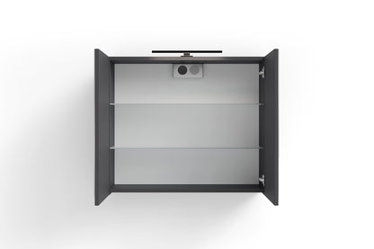 Spiegelschrank SPREE / Korpus matt weiß oder anthrazit mit Spiegeltüren / Hängeschrank mit Soft-Close-Funktion / Inklusive LED-Beleuchtung / Badschrank mit Stecker- und Schalterdose / B 70, H 60, T 20 cm
