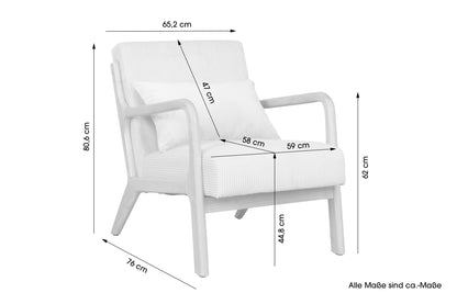byLIVING Sessel NOHR / Grob-Cord off-white oder grau / Gestell und Armlehnen Massivholz natur / B 65,5, H 78, T 84 cm