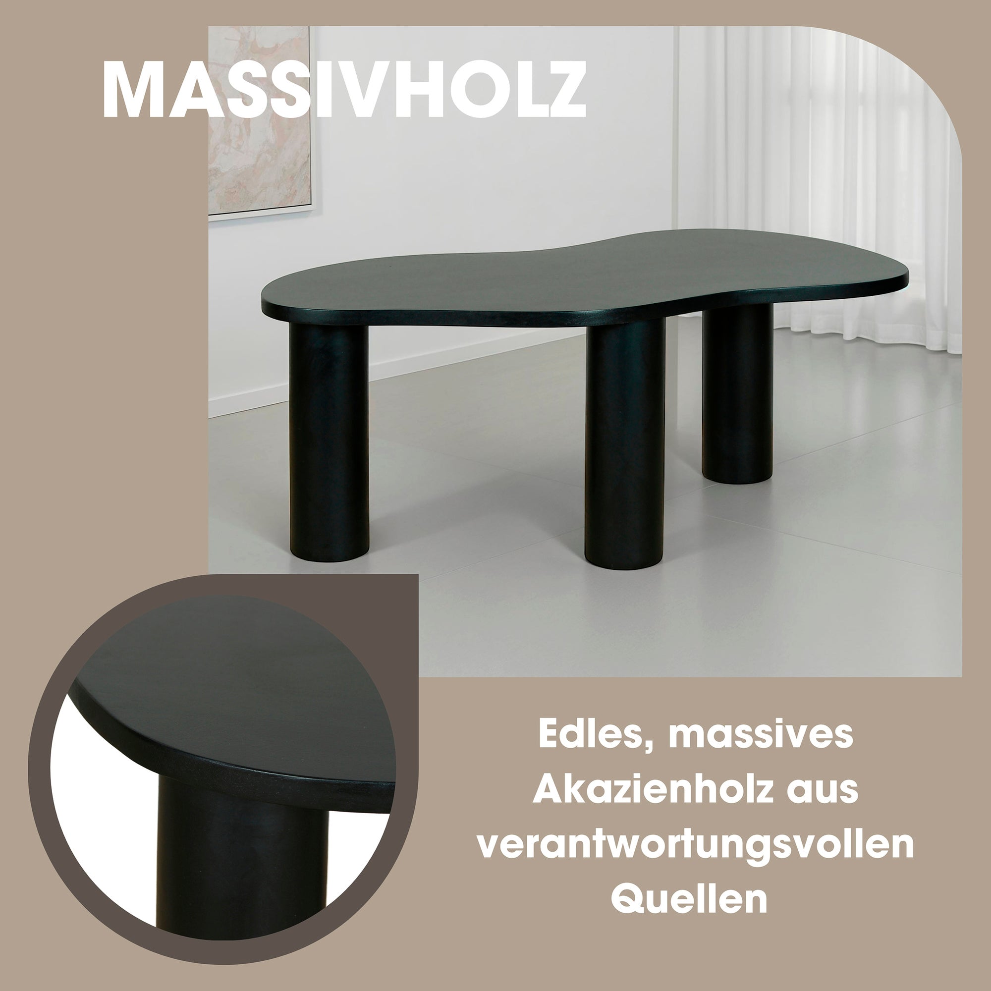 Couchtisch ETHAN / Tischplatte und Gestell in schwarz oder naturfarben (Akazie) / Wohnzimmertisch / Beistelltisch / Maße: B 110, H 45, T 55 cm