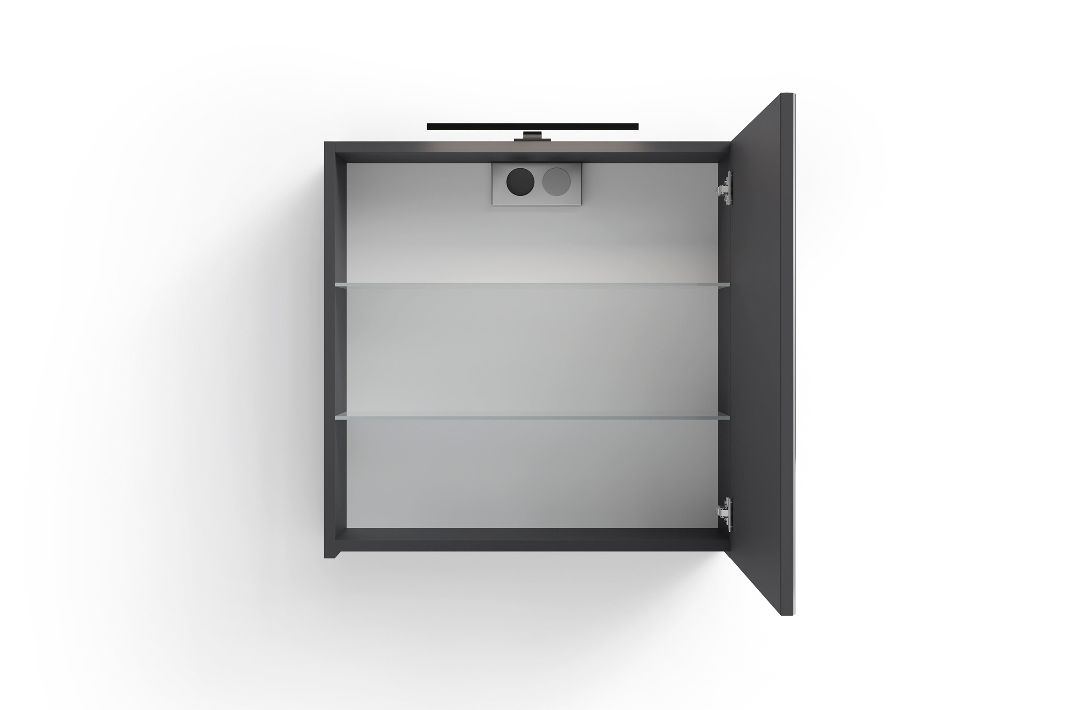 Spiegelschrank SPREE / Korpus matt weiß oder anthrazit mit Spiegeltüren / Hängeschrank mit Soft-Close-Funktion / Inklusive LED-Beleuchtung / Badschrank mit Stecker- und Schalterdose / B 60, H 60, T 20 cm