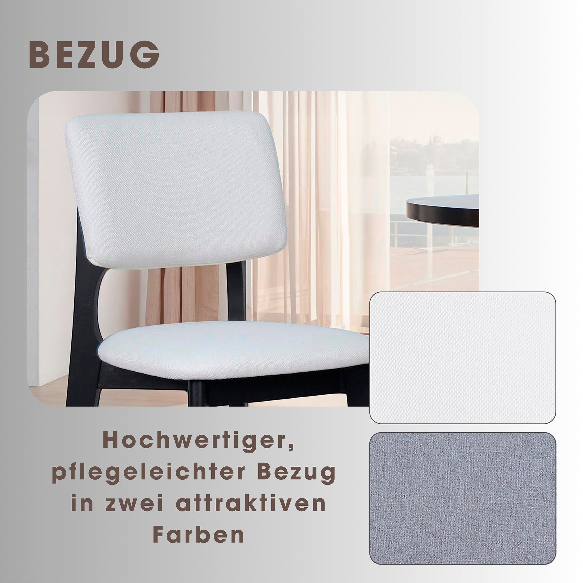 Esszimmerstuhl 2er Set ELSA / Webstoff beige oder grau / Gestell Massivholz schwarz / B 48, H 87, T 54 cm