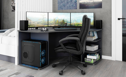 Schreibtisch THANATOS / Gaming-Tisch in anthrazit mit Kanten in rot, weiß oder anthrazit / Eck-Schreibtisch mit viel Stauraum und XXL Tischplatte / Computer-Tisch / PC / Arbeits-Tisch / 198x76x85cm (BxHxT)