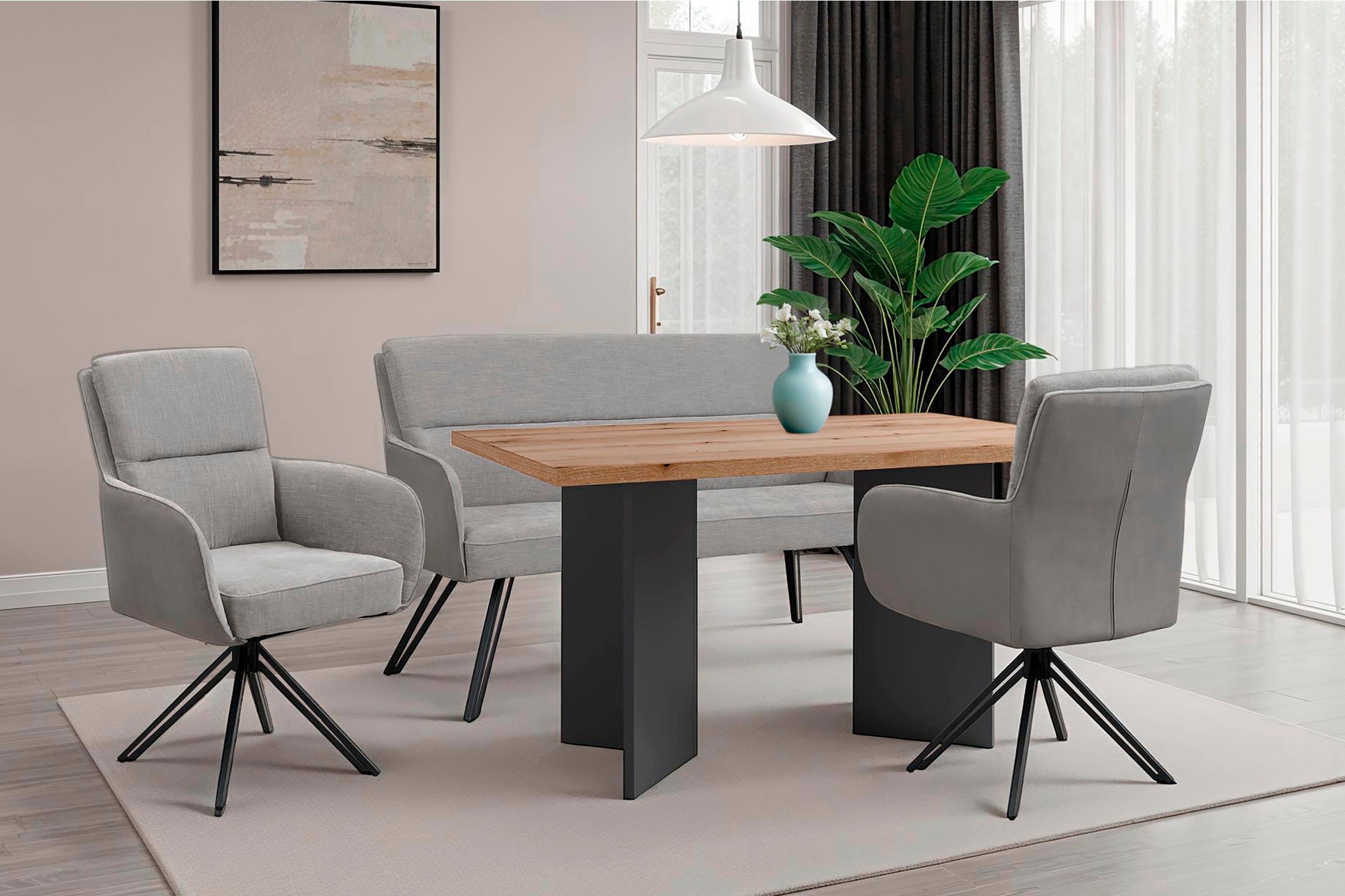 Bank TINO / Webstoff und Mikrofaser Bezug schwarz oder hellgrau / Gestell in schwarz / Aufgedoppelter Rücken / Küchenbank, Sitzbank, Esszimmerbank / B 140 x H 94 x T 67 cm oder B 160 x H 94 x T 67 cm