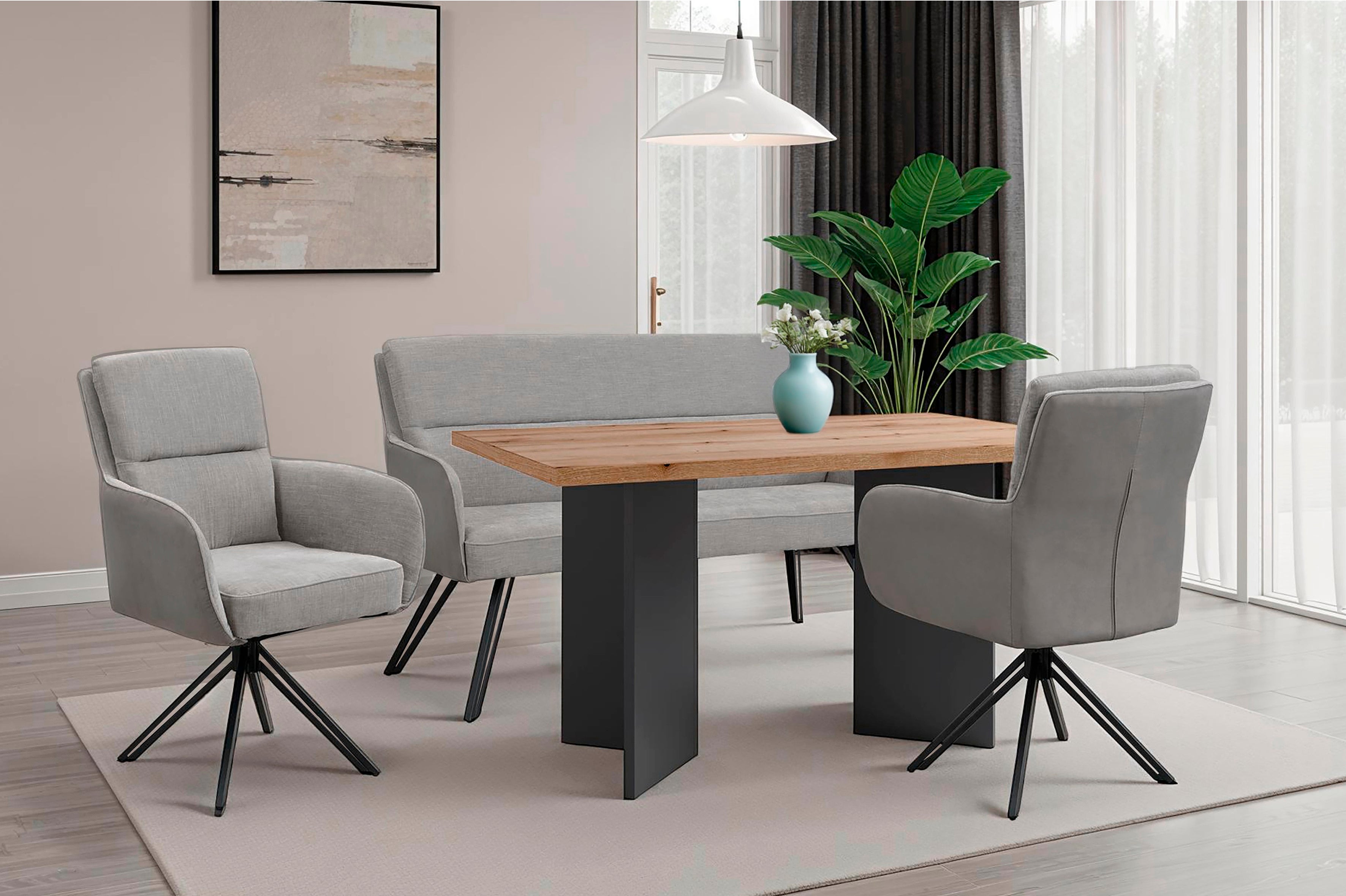 byLIVING Bank TINO / Webstoff und Mikrofaser Bezug schwarz oder hellgrau / Gestell in schwarz / Aufgedoppelter Rücken / Küchenbank, Sitzbank, Esszimmerbank / B 140 x H 94 x T 67 cm oder B 160 x H 94 x T 67 cm