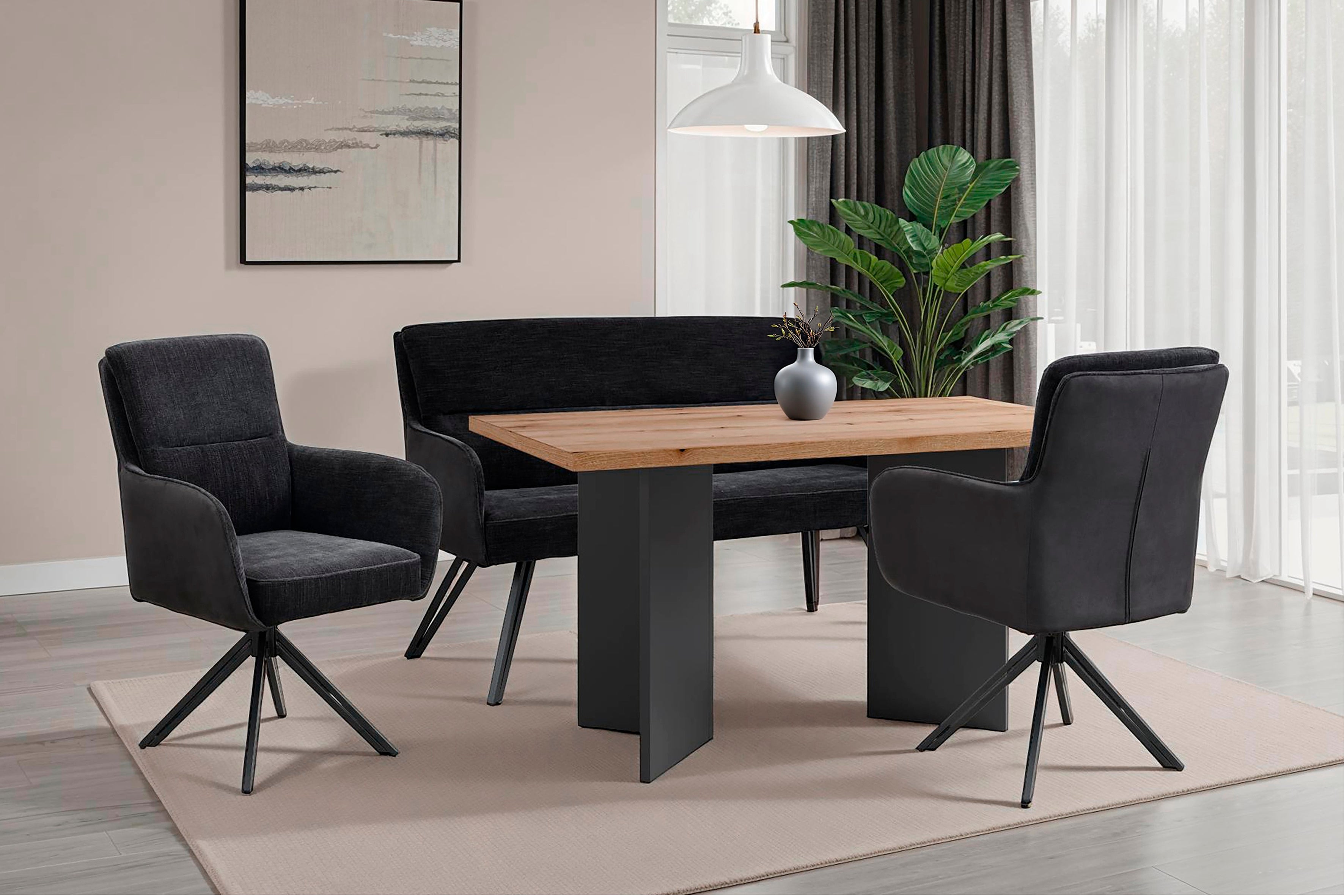 byLIVING Bank TINO / Webstoff und Mikrofaser Bezug schwarz oder hellgrau / Gestell in schwarz / Aufgedoppelter Rücken / Küchenbank, Sitzbank, Esszimmerbank / B 140 x H 94 x T 67 cm oder B 160 x H 94 x T 67 cm