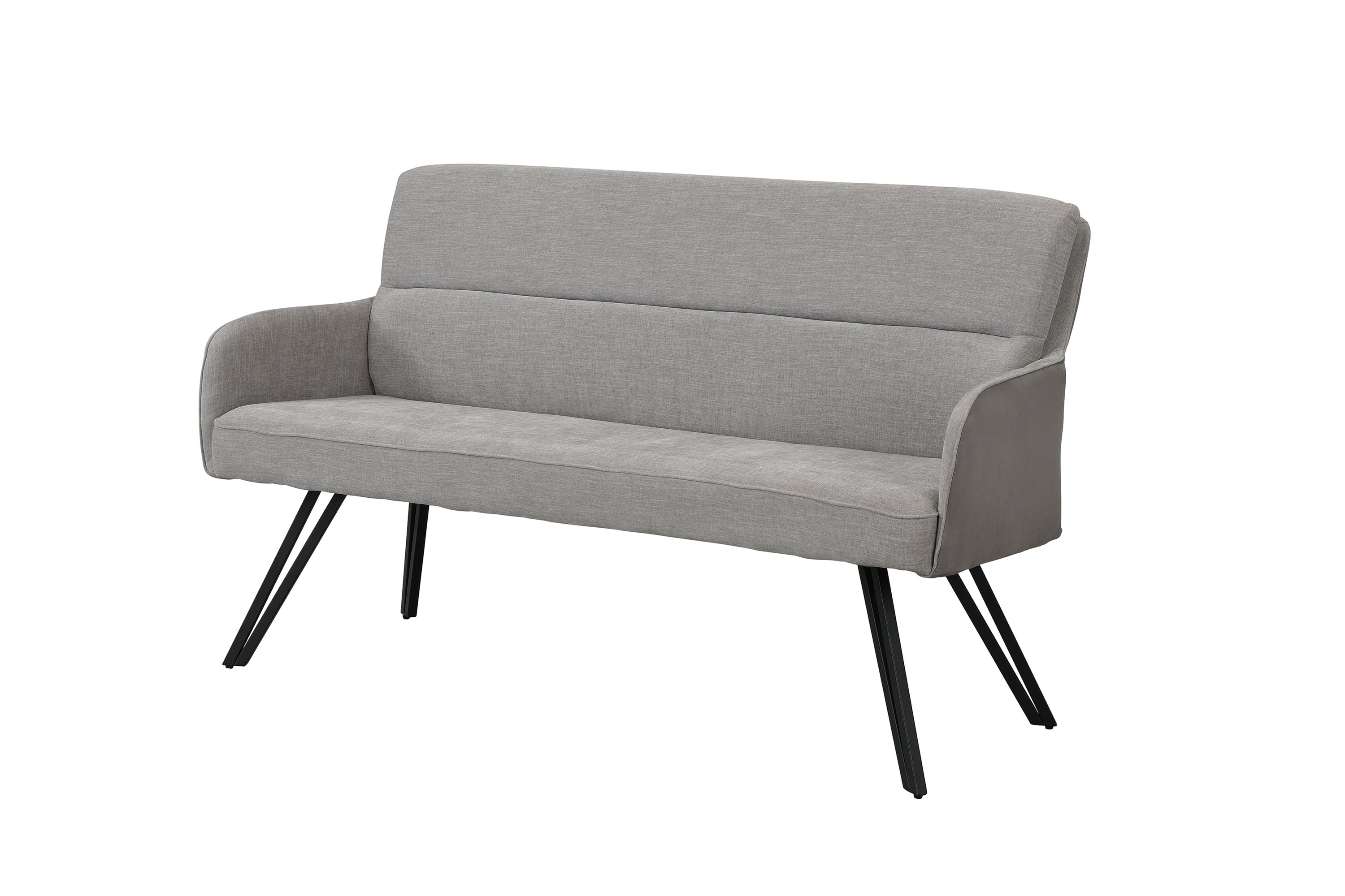 Bank TINO / Webstoff und Mikrofaser Bezug schwarz oder hellgrau / Gestell in schwarz / Aufgedoppelter Rücken / Küchenbank, Sitzbank, Esszimmerbank / B 140 x H 94 x T 67 cm oder B 160 x H 94 x T 67 cm