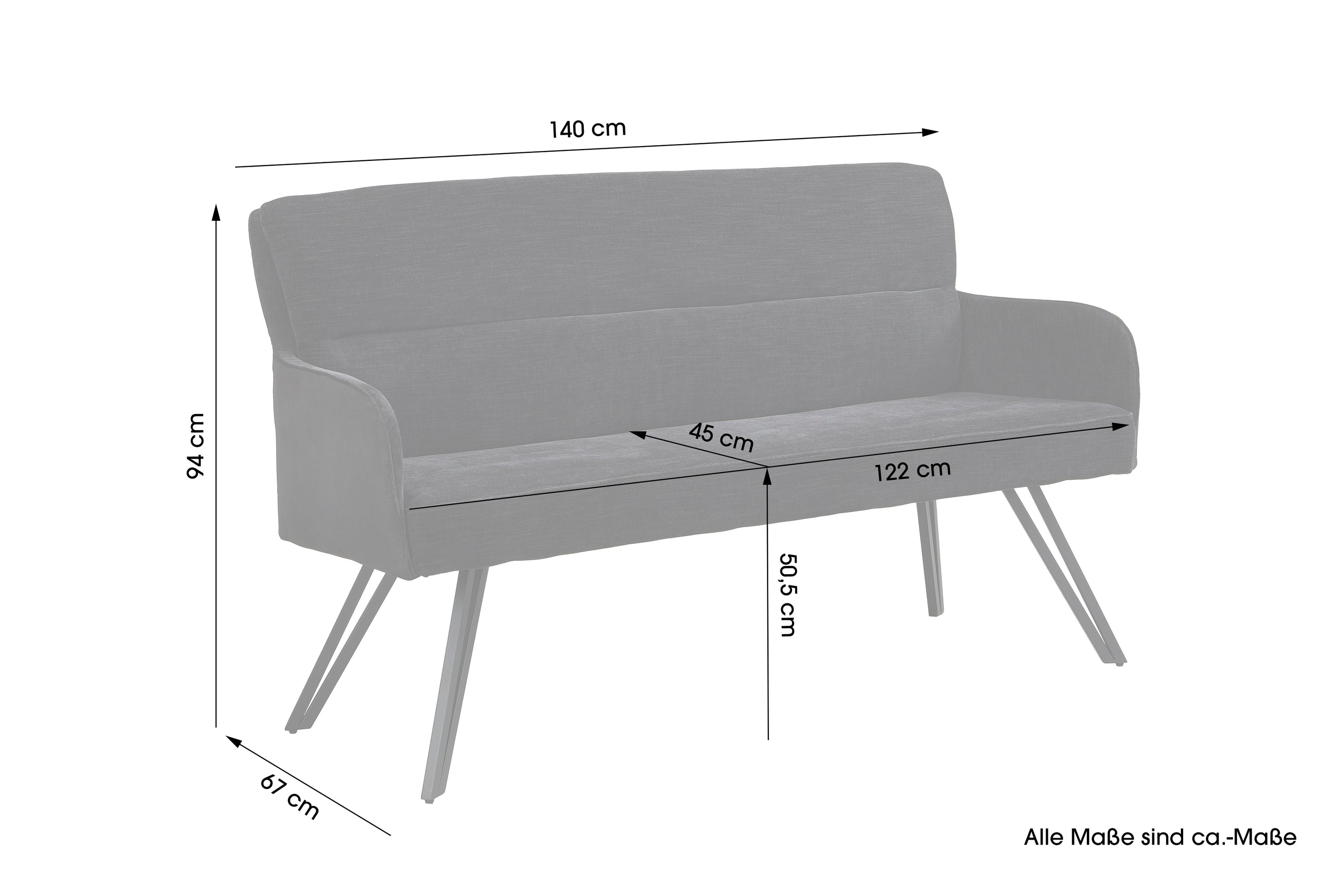 Bank TINO / Webstoff und Mikrofaser Bezug schwarz oder hellgrau / Gestell in schwarz / Aufgedoppelter Rücken / Küchenbank, Sitzbank, Esszimmerbank / B 140 x H 94 x T 67 cm oder B 160 x H 94 x T 67 cm