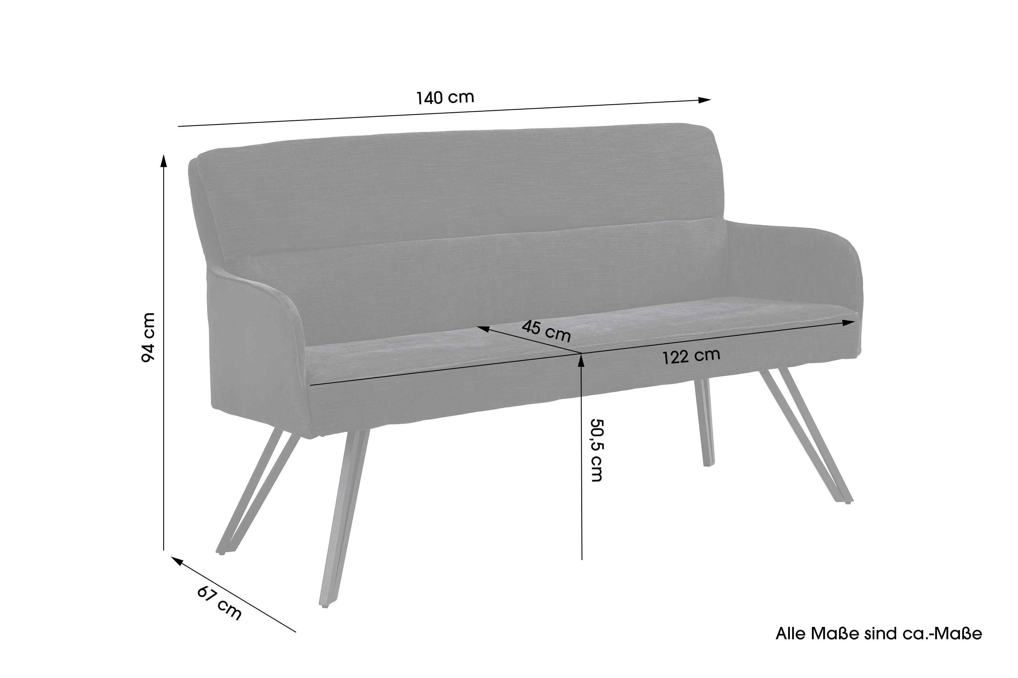 byLIVING Bank TINO / Webstoff und Mikrofaser Bezug schwarz oder hellgrau / Gestell in schwarz / Aufgedoppelter Rücken / Küchenbank, Sitzbank, Esszimmerbank / B 140 x H 94 x T 67 cm oder B 160 x H 94 x T 67 cm