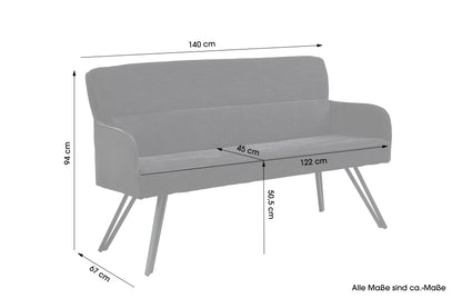 byLIVING Bank TINO / Webstoff und Mikrofaser Bezug schwarz oder hellgrau / Gestell in schwarz / Aufgedoppelter Rücken / Küchenbank, Sitzbank, Esszimmerbank / B 140 x H 94 x T 67 cm oder B 160 x H 94 x T 67 cm