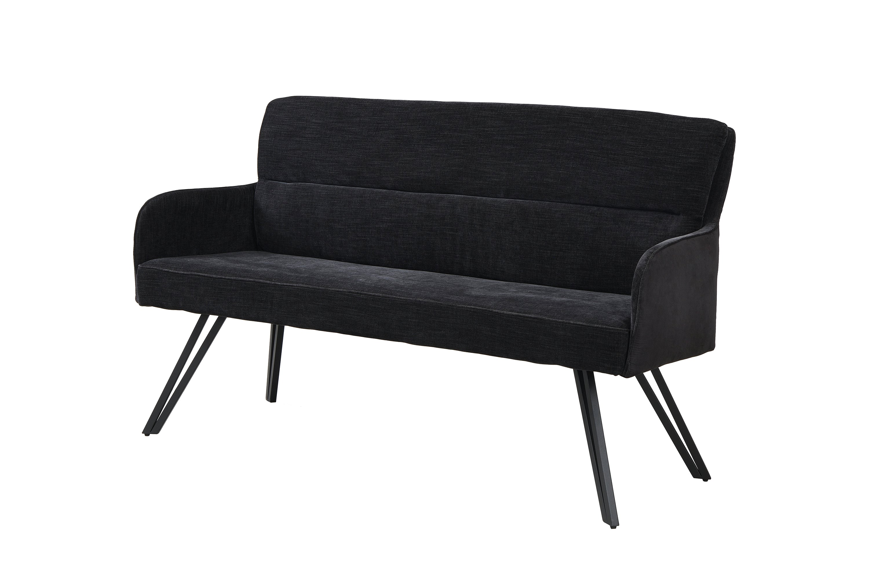 Bank TINO / Webstoff und Mikrofaser Bezug schwarz oder hellgrau / Gestell in schwarz / Aufgedoppelter Rücken / Küchenbank, Sitzbank, Esszimmerbank / B 140 x H 94 x T 67 cm oder B 160 x H 94 x T 67 cm