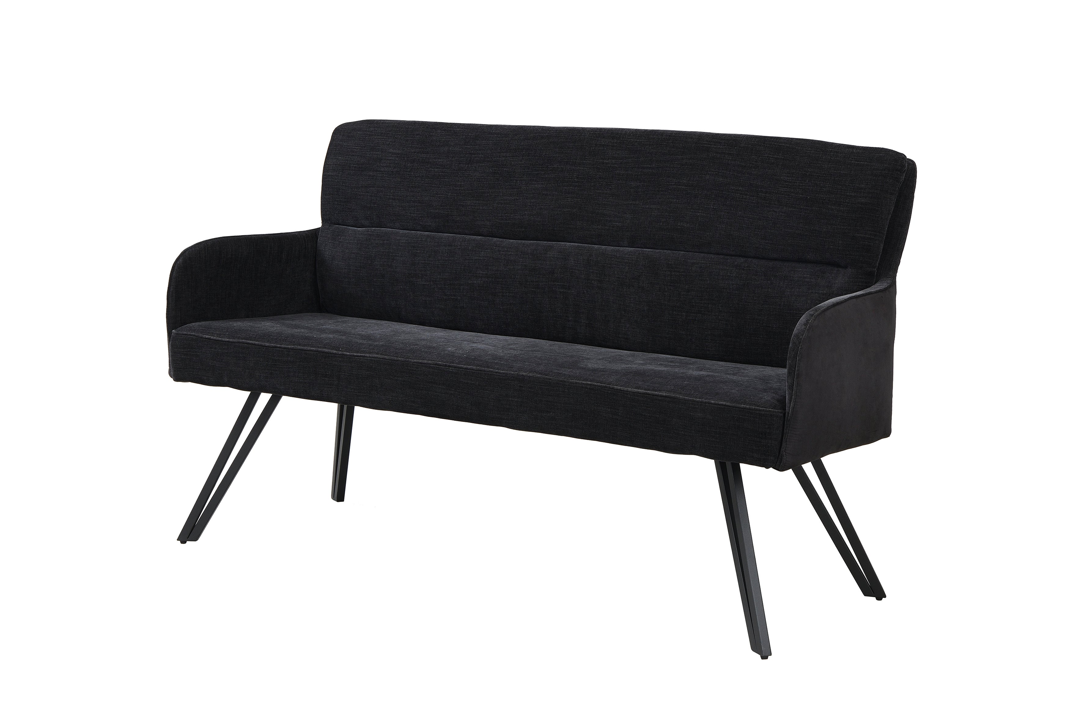 byLIVING Bank TINO / Webstoff und Mikrofaser Bezug schwarz oder hellgrau / Gestell in schwarz / Aufgedoppelter Rücken / Küchenbank, Sitzbank, Esszimmerbank / B 140 x H 94 x T 67 cm oder B 160 x H 94 x T 67 cm