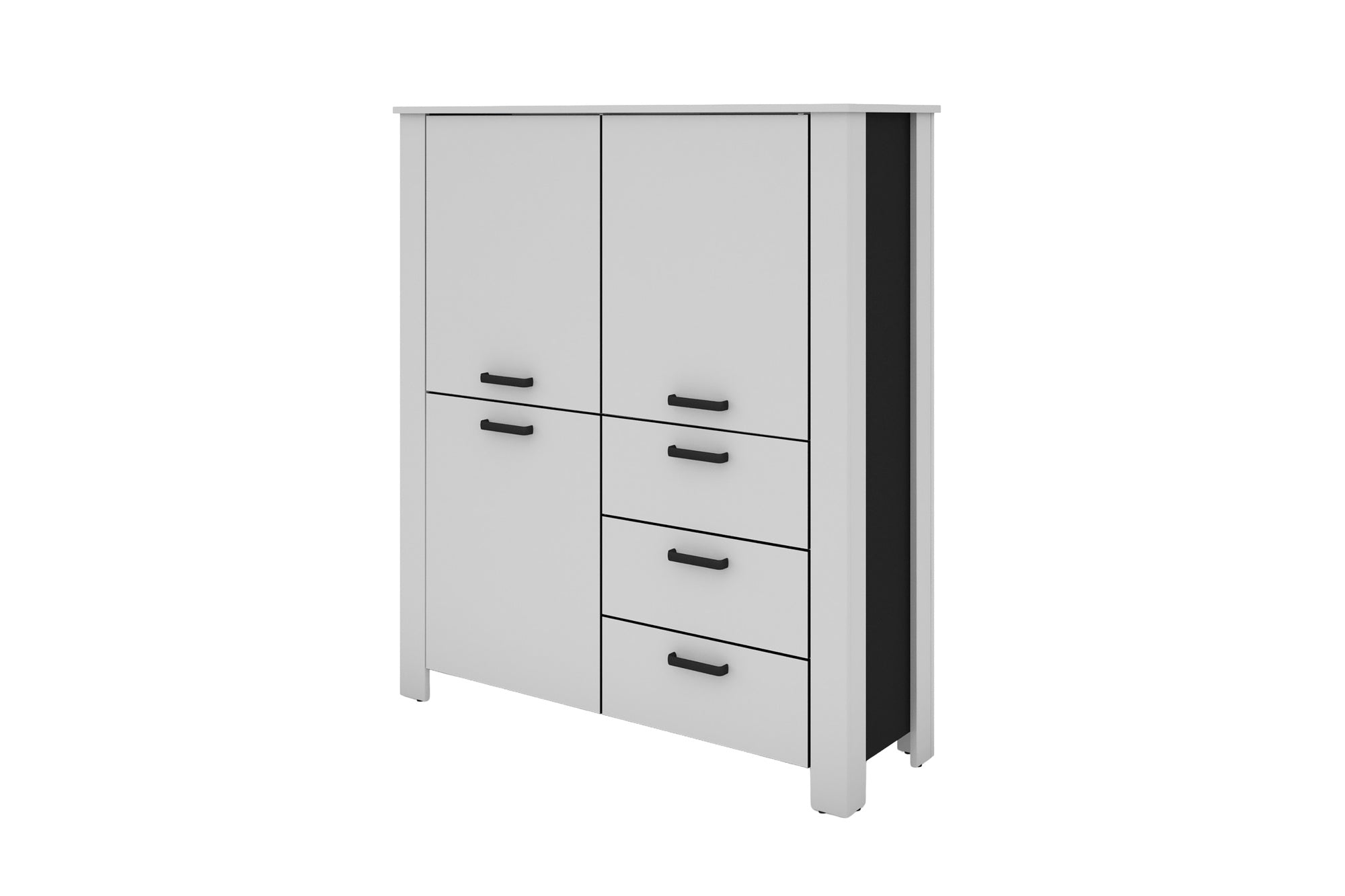Higboard FARO / Artisan Eiche (Eiche-Optik) oder weiß, Absetzung in schwarz / Stollenoptik / 3 Türen und 3 Schubkästen / verstellbare Einlegeböden / viel Stauraum / Sideboard / Kommode / Maße: B 160, H 84, T 40 cm
