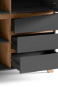 VALENTIN Highboard / Sideboard matt weiß oder anthrazit mit Absetzung in Eiche-Optik / Wohnzimmer-Schrank mit 3 Türen und 3 Schubkästen / Im Scandi-Style / Grifflos / B 120, H 137, T 38 cm