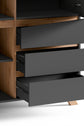 Highboard VALENTIN / Sideboard matt weiß oder anthrazit mit Absetzung in Eiche-Optik / Wohnzimmer-Schrank mit 3 Türen und 3 Schubkästen / Im Scandi-Style / Grifflos / B 120, H 137, T 38 cm