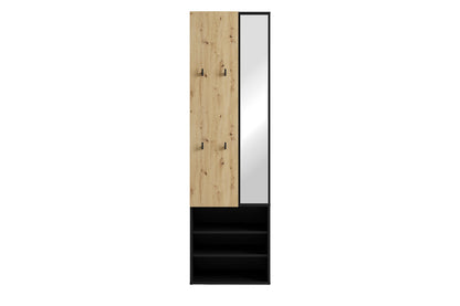 byLIVING Kompaktgarderobe ANDORRA / Artisan Eiche (Eiche-Optik) oder weiß mit schwarz / Spiegel, Kleiderstange und Schuhfächer / Garderobenschrank / Flurgarderobe / Maße: B 55, H 187,5, T 40,5 cm