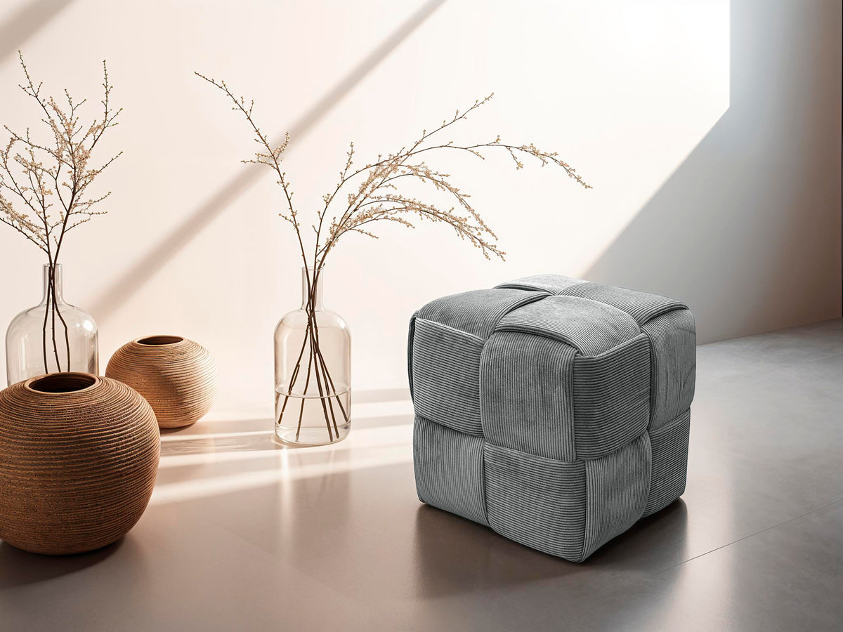 Pouf URBAN / Cord beige, dunkelgrün oder grau / Vollpolster / Hocker / – byLIVING
