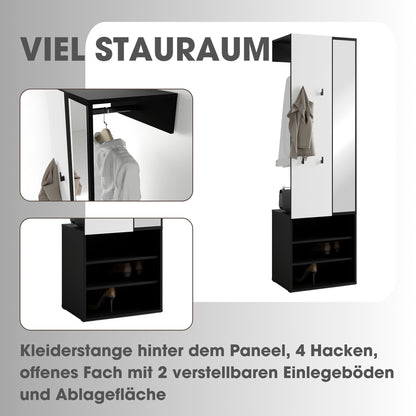 byLIVING Kompaktgarderobe ANDORRA / Artisan Eiche (Eiche-Optik) oder weiß mit schwarz / Spiegel, Kleiderstange und Schuhfächer / Garderobenschrank / Flurgarderobe / Maße: B 55, H 187,5, T 40,5 cm