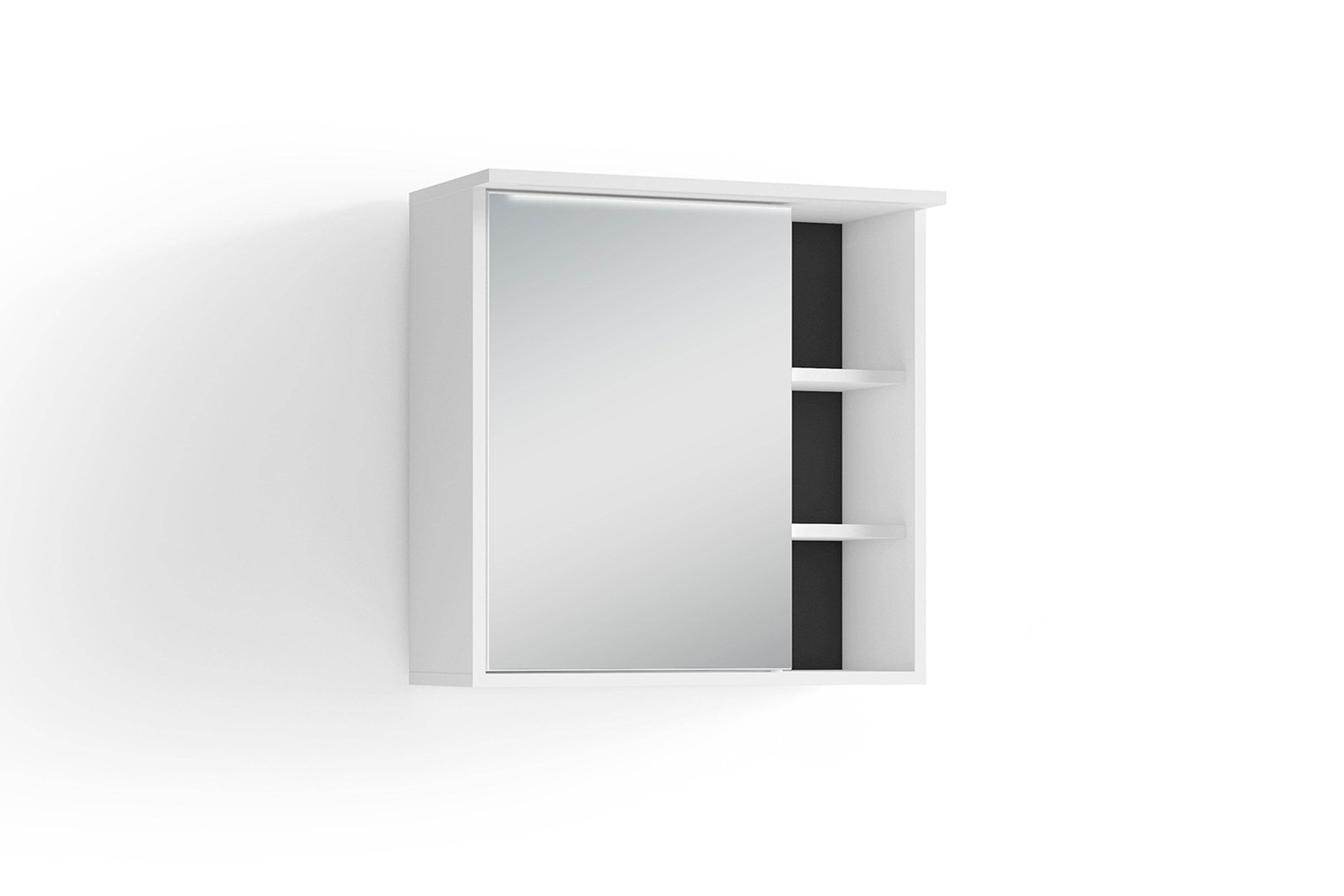 Badezimmer Spiegelschrank WELLNESS mit LED-Beleuchtung &amp; Steckdose / Moderner, 1-türiger Spiegel Hängeschrank in Artisan Eiche oder Weiß / Wandschrank mit Spiegeltür / B 60, H 61, T 28 cm