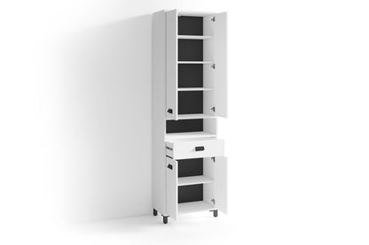 Badezimmer-Hochschrank WELLNESS in Artisan Eiche, Griffe aus Metall in schwarz / Badezimmerschrank 4 Türen mit offenen Elementen &amp; viel Stauraum / B 54, H 193, T 31 cm