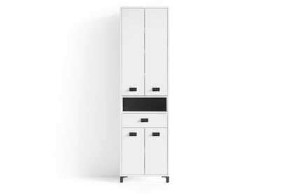 Badezimmer-Hochschrank WELLNESS in Artisan Eiche, Griffe aus Metall in schwarz / Badezimmerschrank 4 Türen mit offenen Elementen &amp; viel Stauraum / B 54, H 193, T 31 cm