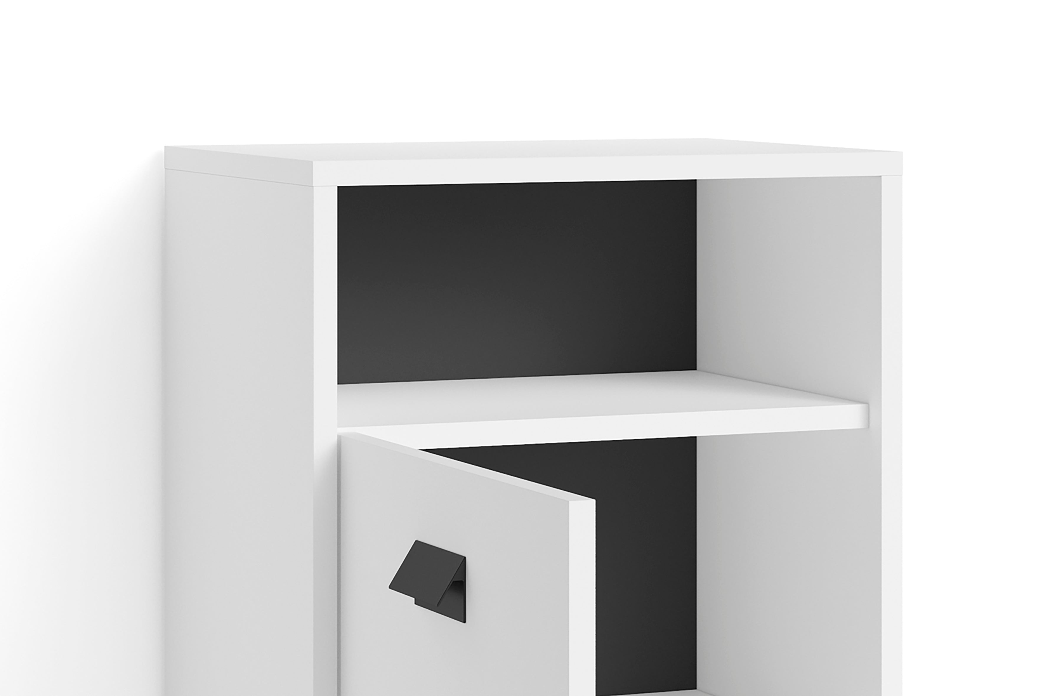 Badezimmer Seitenschrank WELLNESS in Artisan Eiche, Griff aus Metall in schwarz / Badschrank mit einem offenen Fach und einer Tür / B 42, H 77,5, T 31 cm