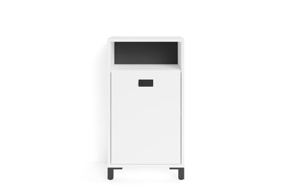 Badezimmer Seitenschrank WELLNESS in Artisan Eiche, Griff aus Metall in schwarz / Badschrank mit einem offenen Fach und einer Tür / B 42, H 77,5, T 31 cm