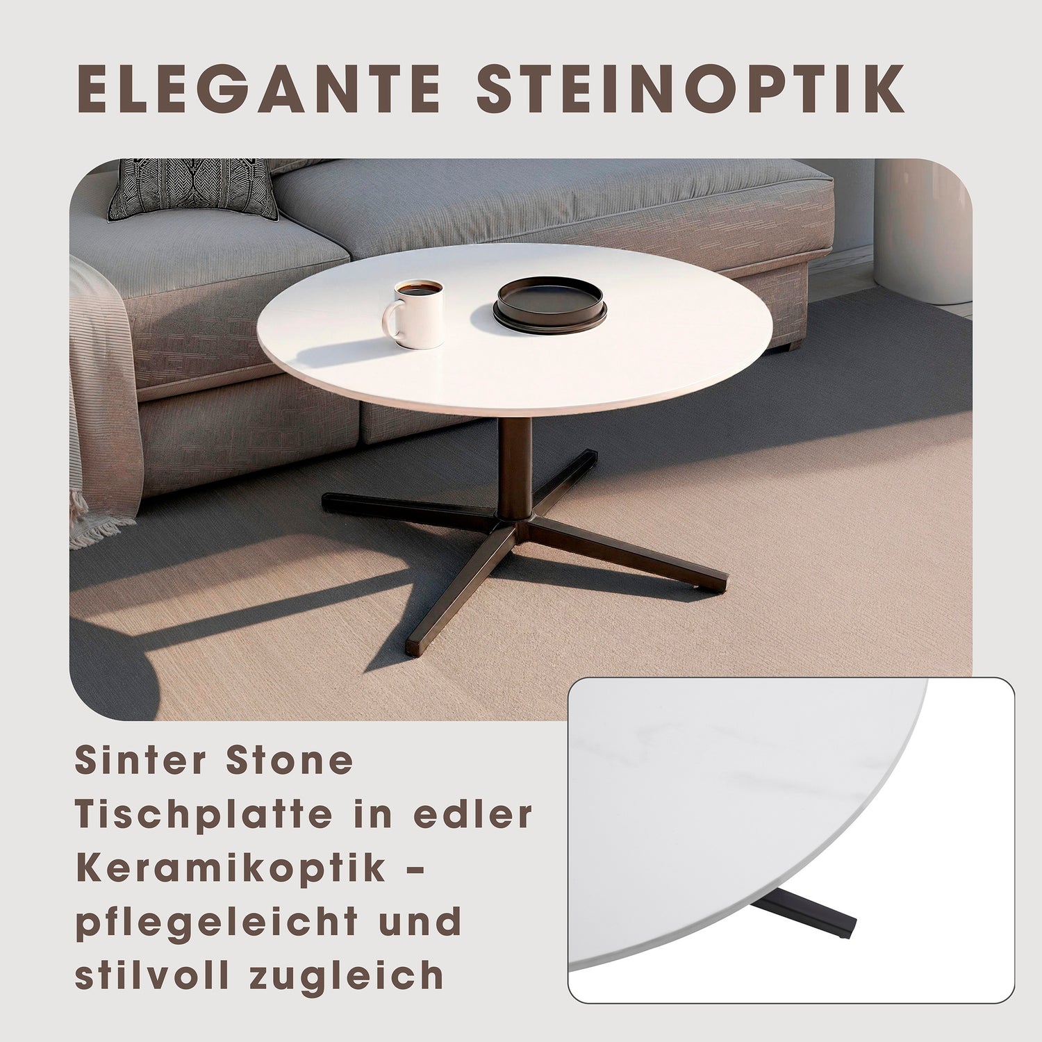 byLIVING Couchtisch CUP / Tischplatte in weiß, Gestell in schwarz / Wohnzimmertisch, Sofatisch, Beistelltisch / Maße: B 70, H 36,5, T 70 cm