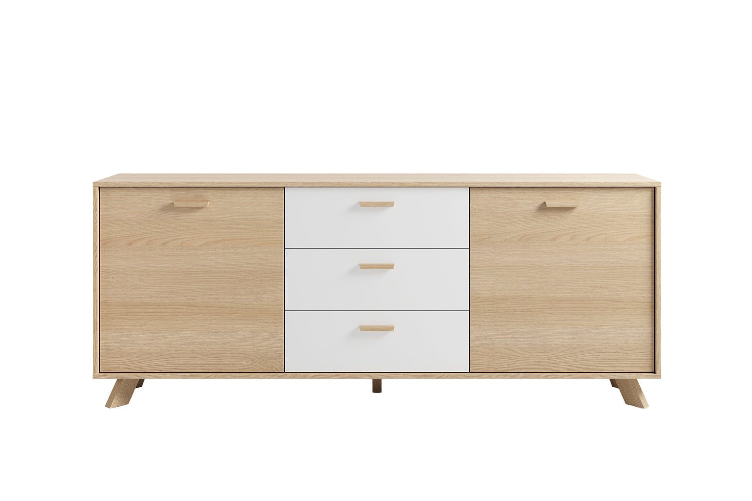 byLIVING Sideboard BASTIAN / Eiche bianco, weiß / Griffe und Füße Massivholz Eiche / 3 Schubkästen und 2 Türen / viel Stauraum / Kommode / Anrichte / Maße: B 180, H 72,5, T 36,5 cm