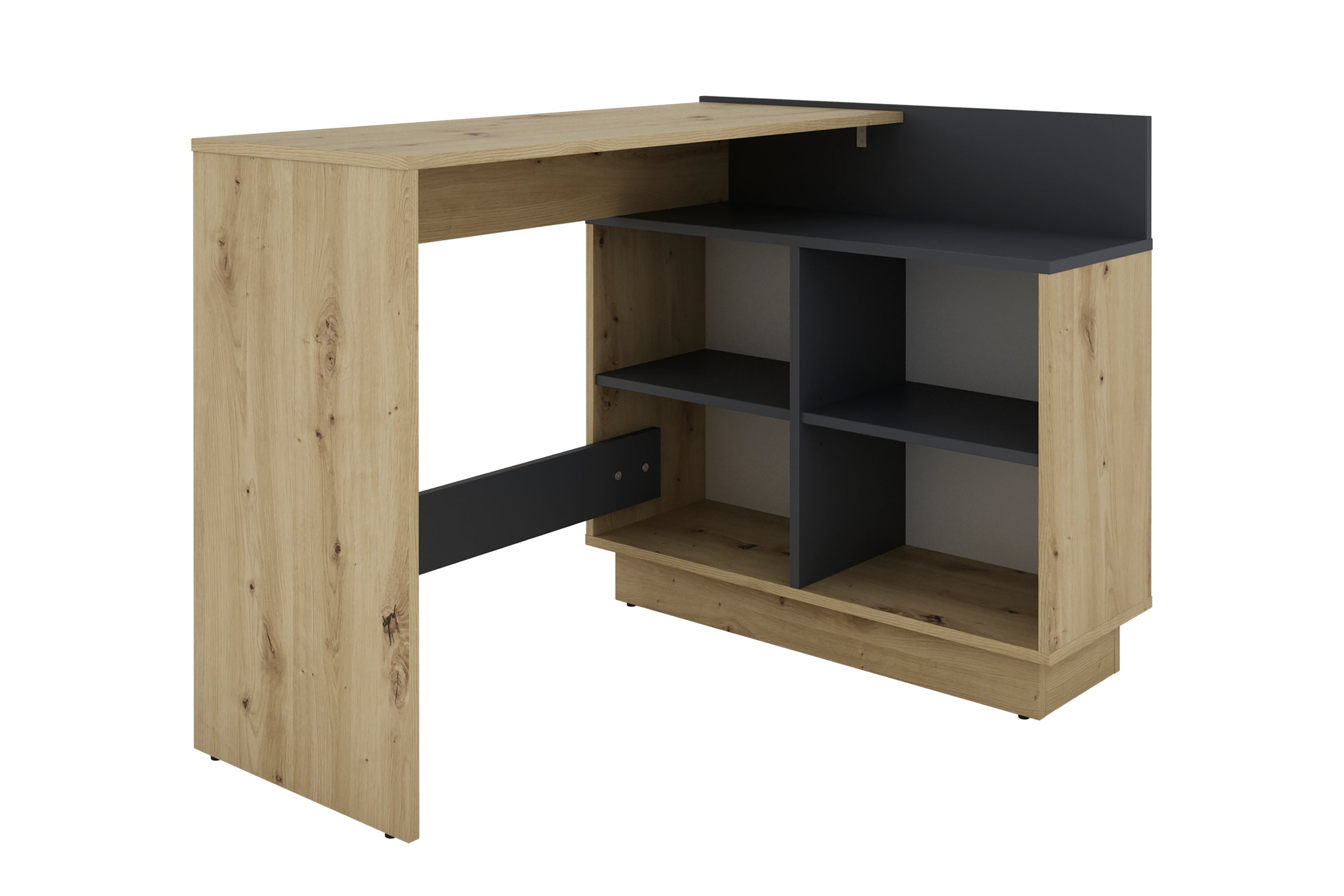 Schreibtisch BERNI / Gaming-Tisch in weiß oder Artisan Eiche (Eiche-Optik) mit graphit / Mit viel Stauraum und großer Tischplatte / Computer-Tisch / PC / Arbeits-Tisch / rechts-links montierbar / B 102, H 77,5, T 80 cm