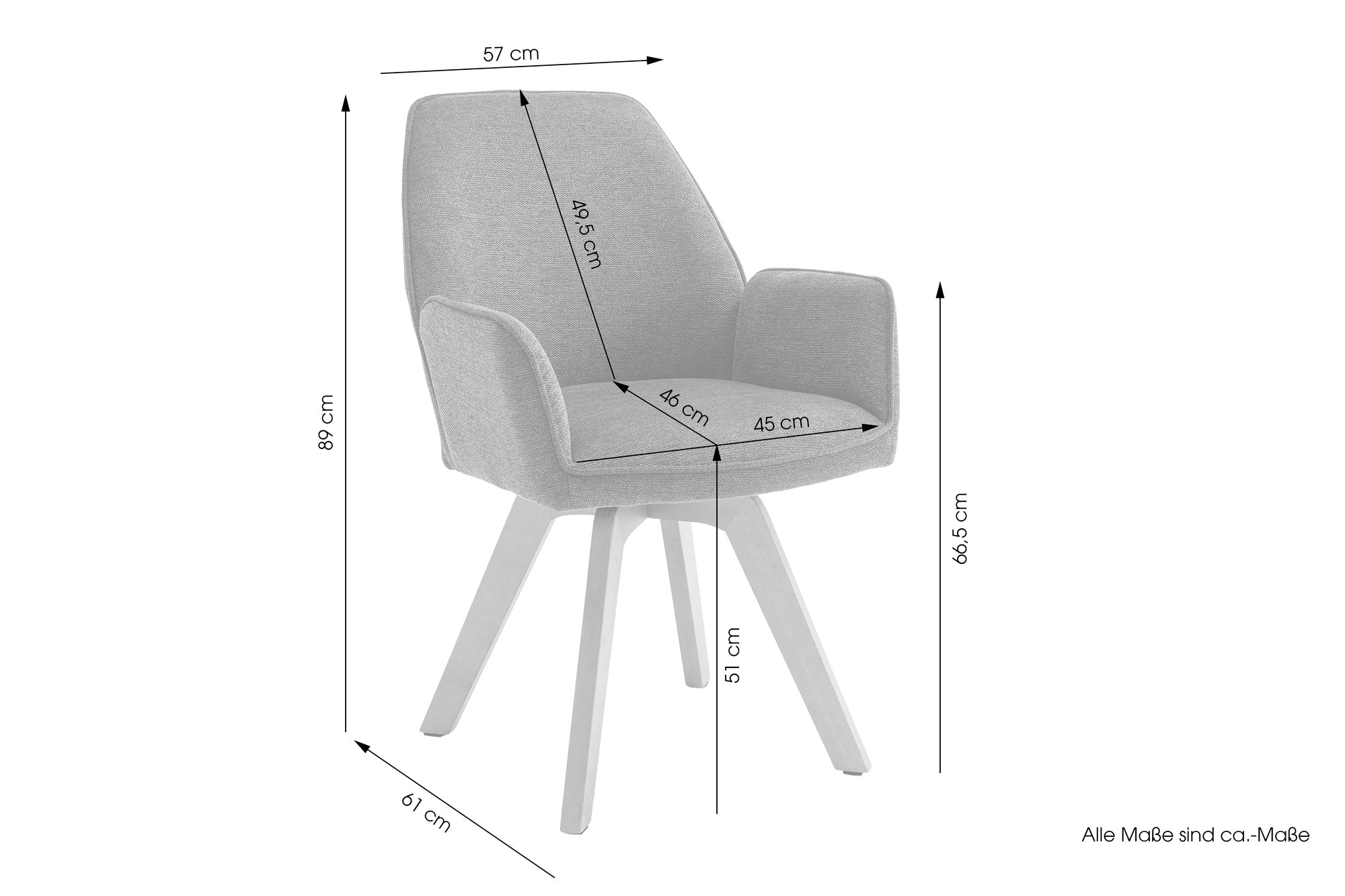 byLIVING Esszimmerstuhl 2er Set TONY / Webstoff hellgrau oder anthrazit / Gestell Buche natur in Eiche-Optik / Sitzschale 360° drehbar / Küchenstuhl / Wohnzimmerstuhl / B 57, H 89, T 61 cm