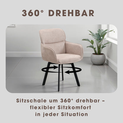 byLIVING Stuhl 2-er Set RICO / Webstoffbezug in dunkelgrau oder taupe, Gestell in schwarz / 360° drehbar / Esszimmerstuhl / Küchenstuhl / B 61 x H 90 x T 63 cm
