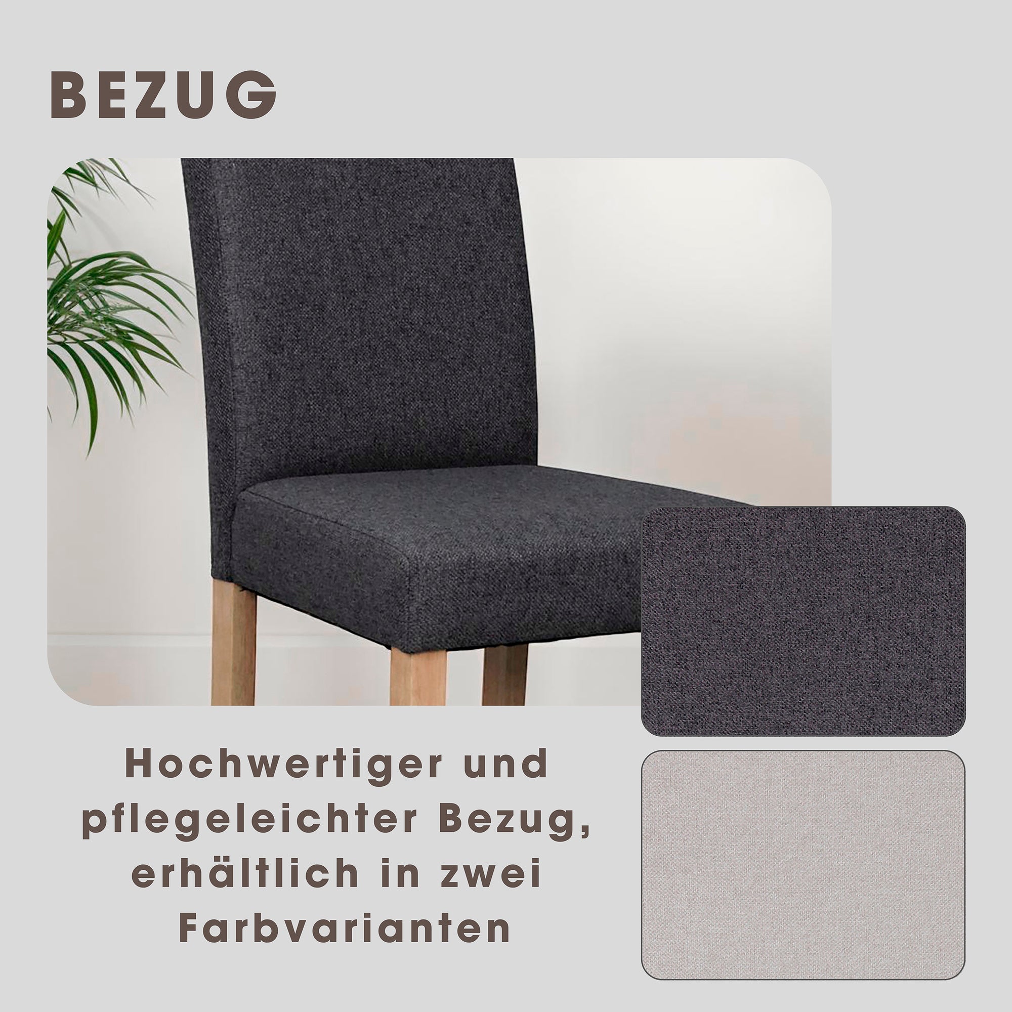 Esszimmerstuhl 2er Set ELIAS / Webstoff taupe oder dunkelgrau / Gestell Massivholz Rubberwood natur / B 47, H 99,5, T 60 cm
