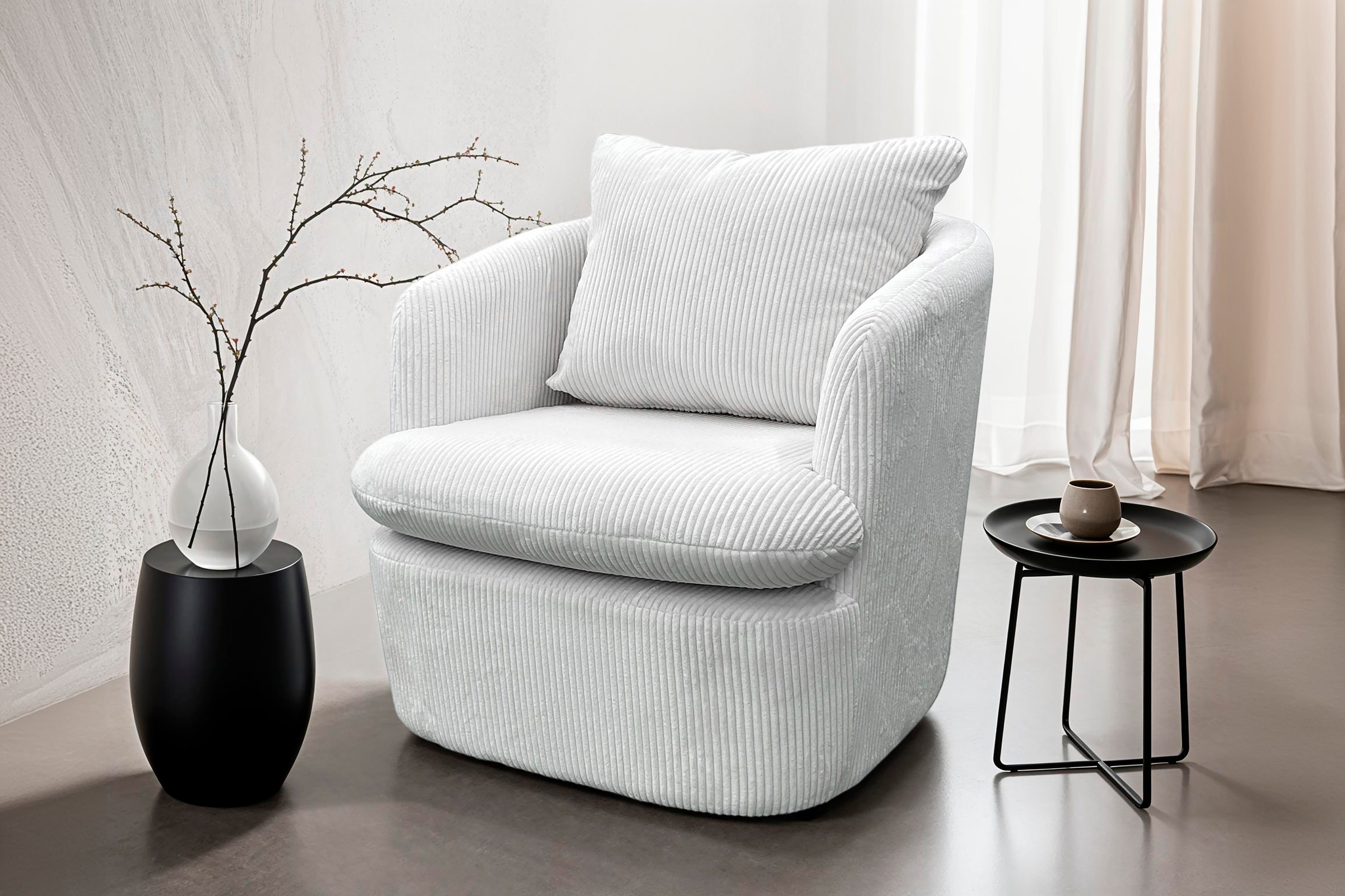 Sessel HARMONY / Grob-Cord dunkelgrau oder off white / Vollpolster / 360° drehbar / B 72, H 69, T 77 cm