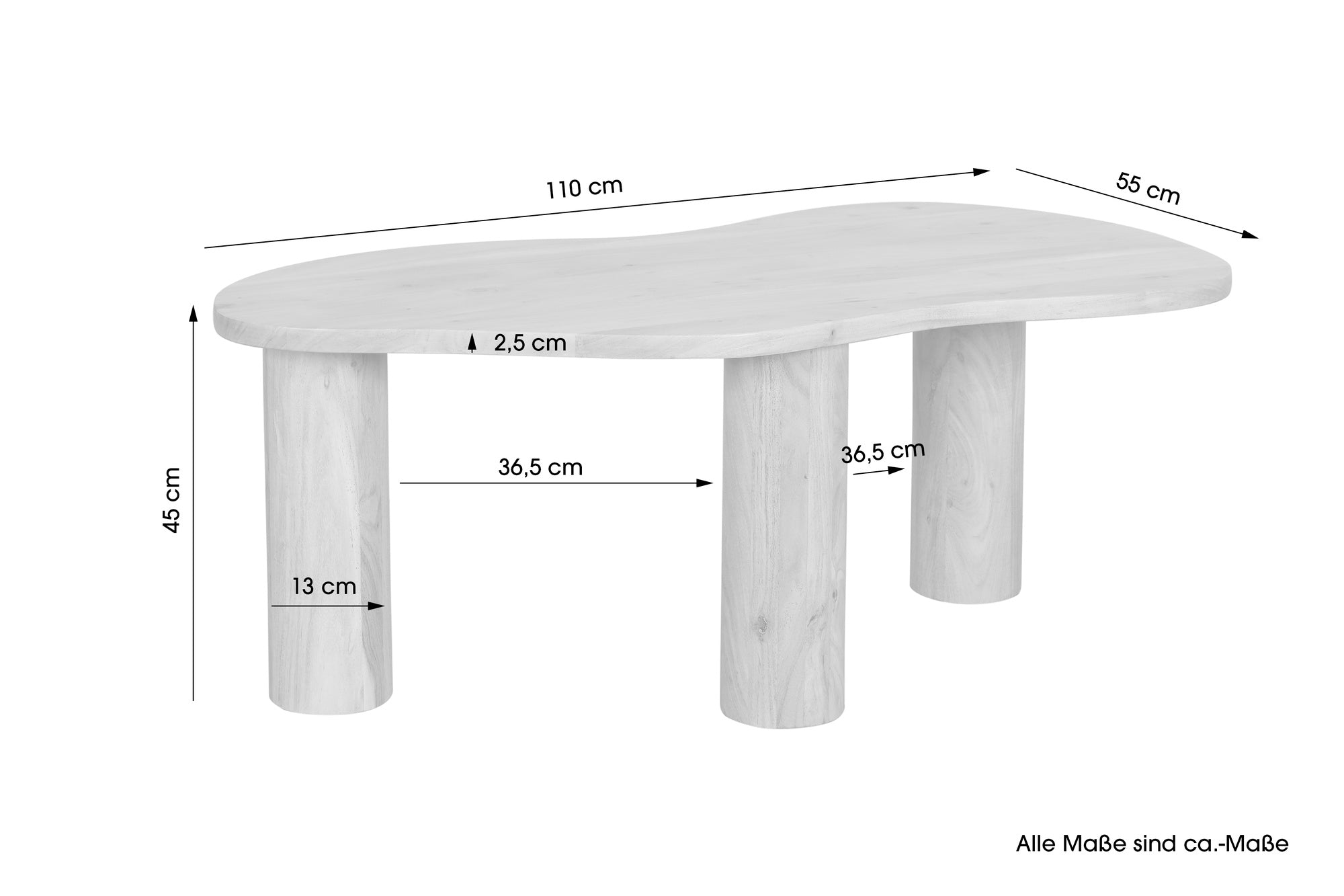 Couchtisch ETHAN / Tischplatte und Gestell in schwarz oder naturfarben (Akazie) / Wohnzimmertisch / Beistelltisch / Maße: B 110, H 45, T 55 cm