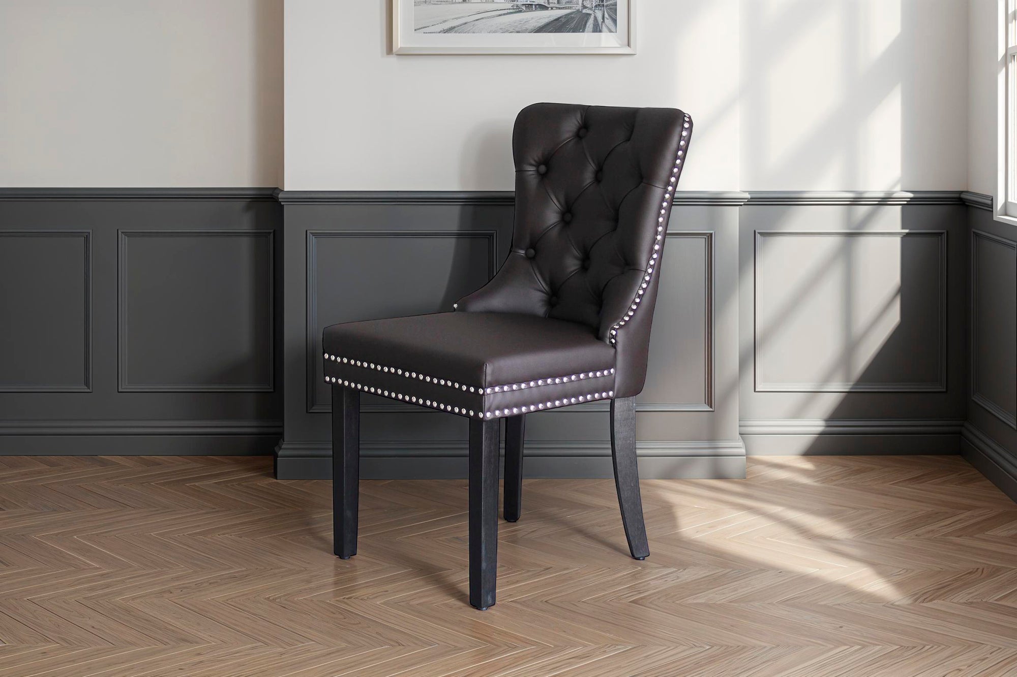 byLIVING Esszimmerstuhl 2er Set DOMINO / Kunstleder dunkelbraun / Gestell Massivholz schwarz / B 48,5, H 93, T 61 cm