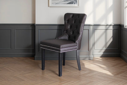 byLIVING Esszimmerstuhl 2er Set DOMINO / Kunstleder dunkelbraun / Gestell Massivholz schwarz / B 48,5, H 93, T 61 cm
