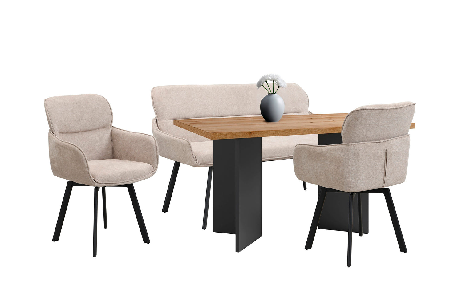 byLIVING Stuhl 2-er Set RICO / Webstoffbezug in dunkelgrau oder taupe, Gestell in schwarz / 360° drehbar / Esszimmerstuhl / Küchenstuhl / B 61 x H 90 x T 63 cm