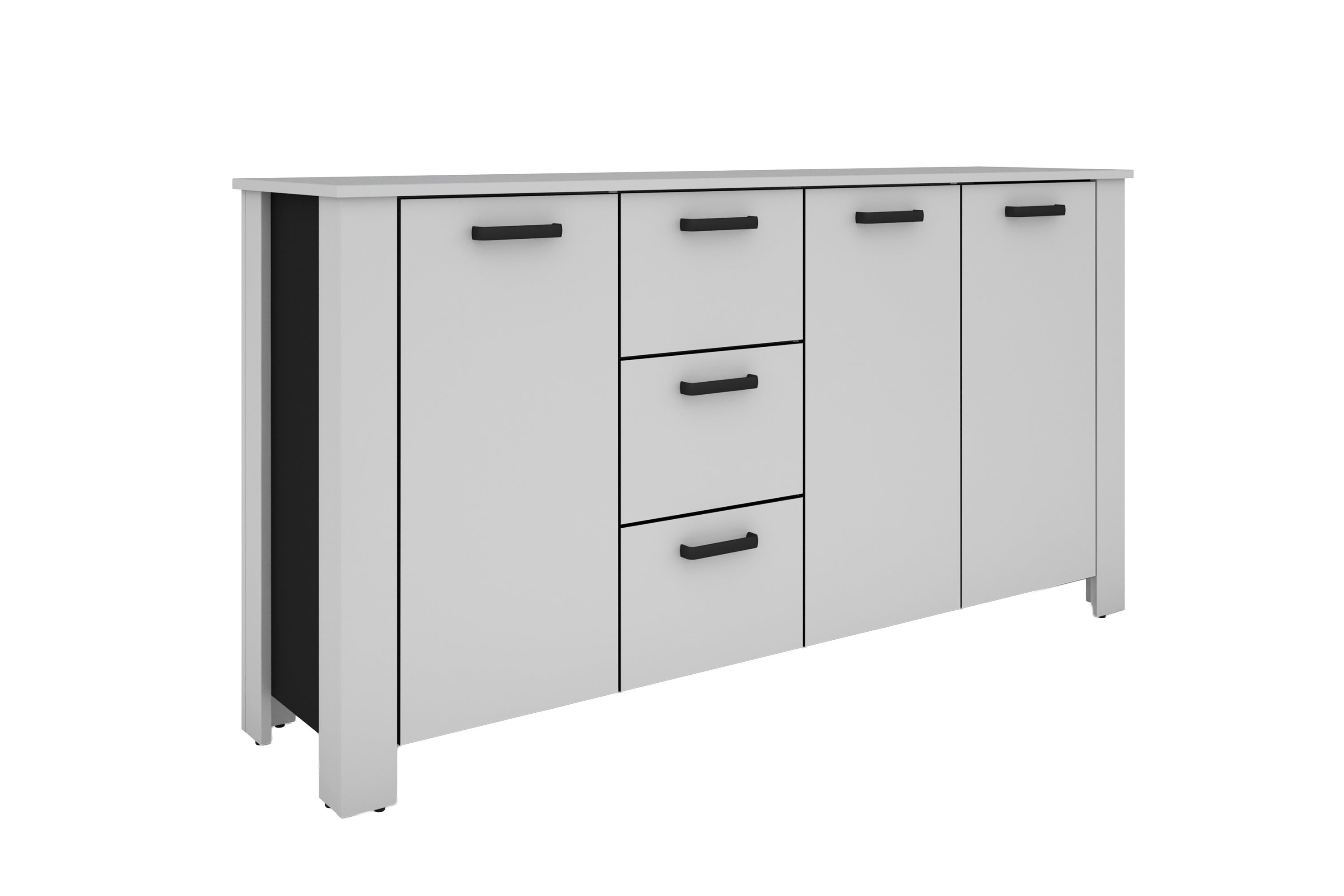 Sideboard FARO / Artisan Eiche (Eiche-Optik) oder weiß, Absetzung in schwarz / Stollenoptik / 3 Türen und 3 Schubkästen / verstellbare Einlegeböden / viel Stauraum / Kommode / Anrichte / Maße: B 160, H 84, T 40 cm