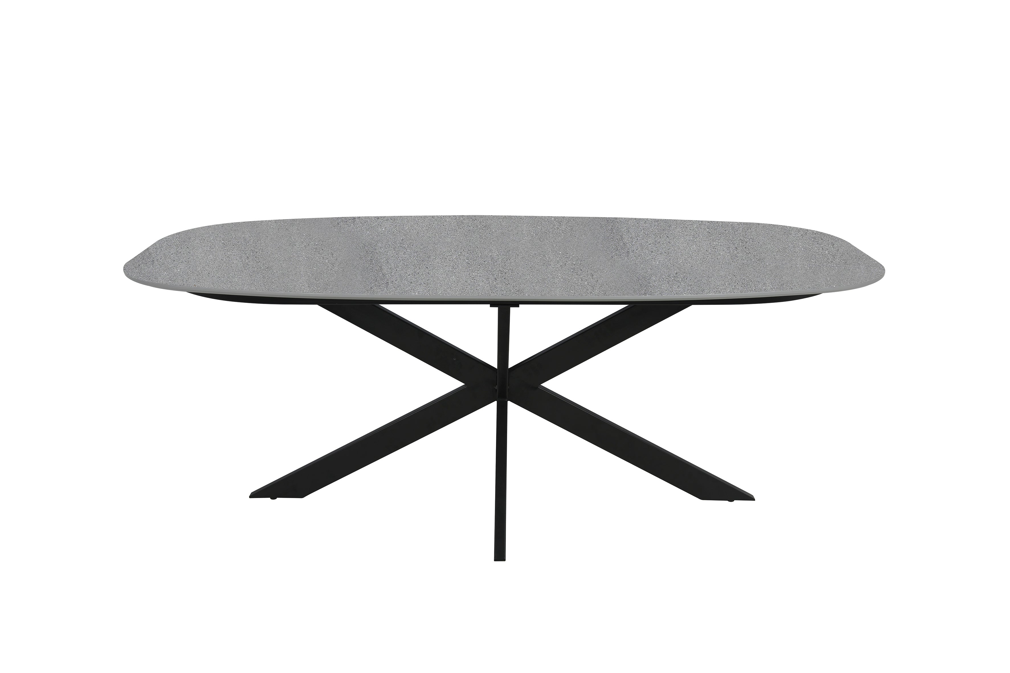 Esstisch OVAL / Bootsform / Tischplatte in Naturstein-Optik grau / Gestell Metall schwarz / 200 x 100, H 76 cm