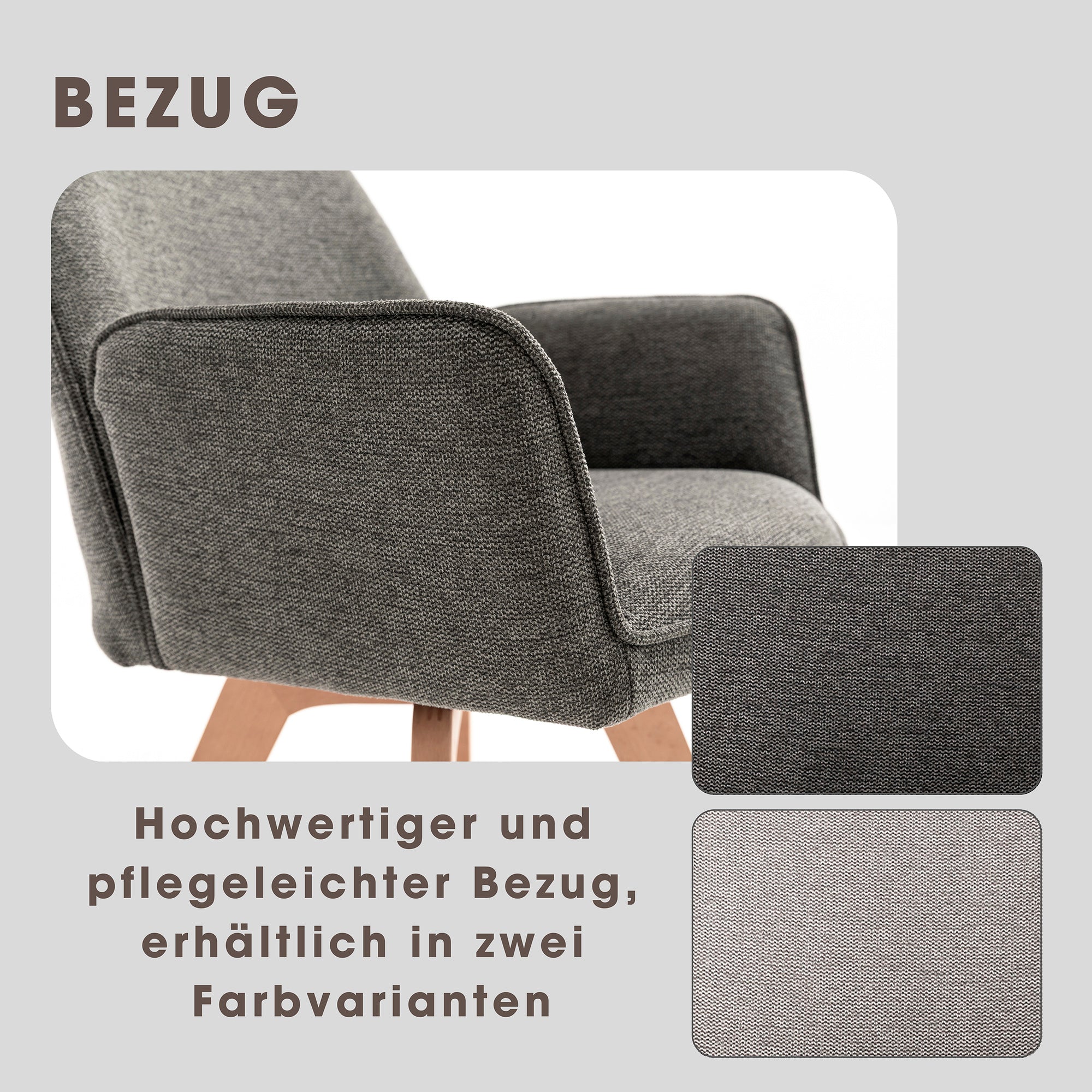 byLIVING Esszimmerstuhl 2er Set TONY / Webstoff hellgrau oder anthrazit / Gestell Buche natur in Eiche-Optik / Sitzschale 360° drehbar / Küchenstuhl / Wohnzimmerstuhl / B 57, H 89, T 61 cm