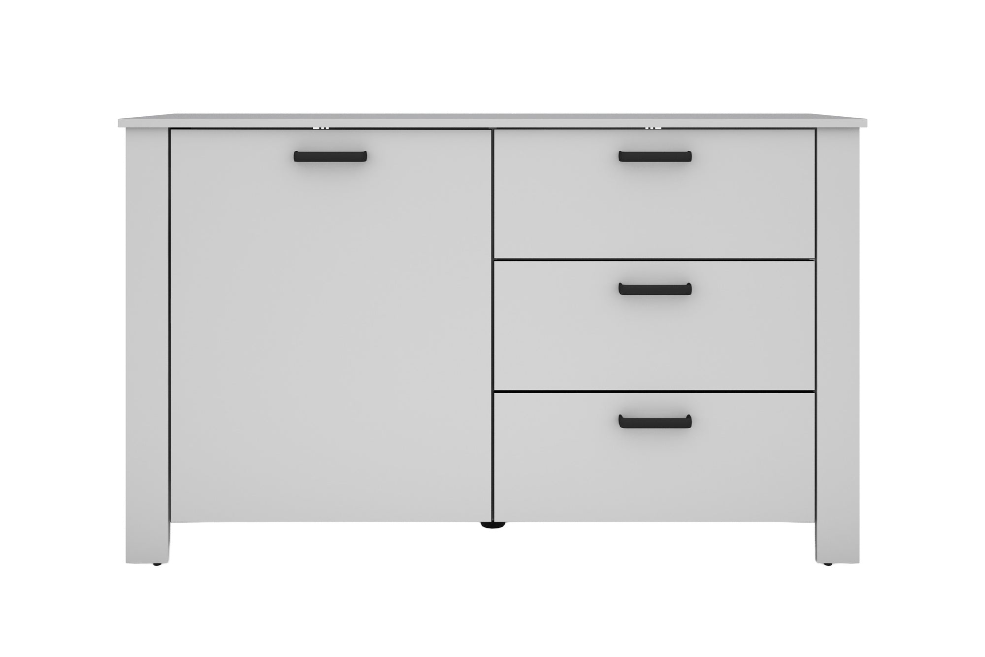 Sideboard FARO / Artisan Eiche (Eiche-Optik) oder weiß, Absetzung in schwarz / 1 Tür und 3 Schubkästen / verstellbare Einlegeböden / viel Stauraum / Kommode / Anrichte / Maße: B 140, H 84, T 40 cm