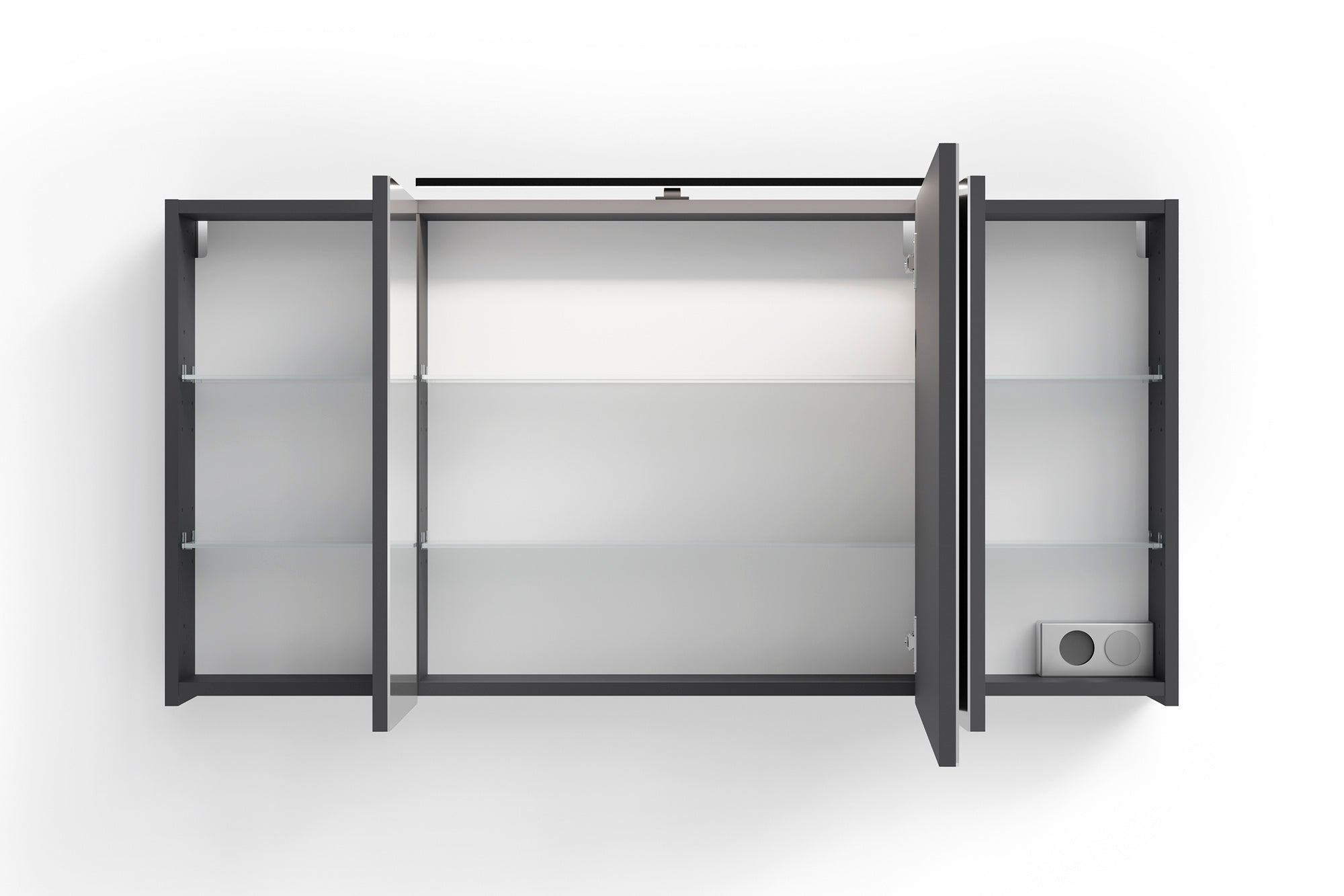 byLIVING Spiegelschrank SPREE / Korpus matt weiß oder anthrazit mit Spiegeltüren / Hängeschrank mit Soft-Close-Funktion / Inklusive LED-Beleuchtung / Badschrank mit Stecker- und Schalterdose / B 120, H 60, T 20 cm