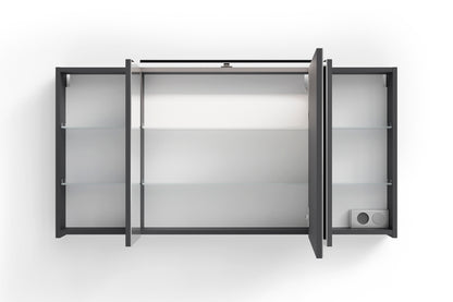 byLIVING Spiegelschrank SPREE / Korpus matt weiß oder anthrazit mit Spiegeltüren / Hängeschrank mit Soft-Close-Funktion / Inklusive LED-Beleuchtung / Badschrank mit Stecker- und Schalterdose / B 120, H 60, T 20 cm