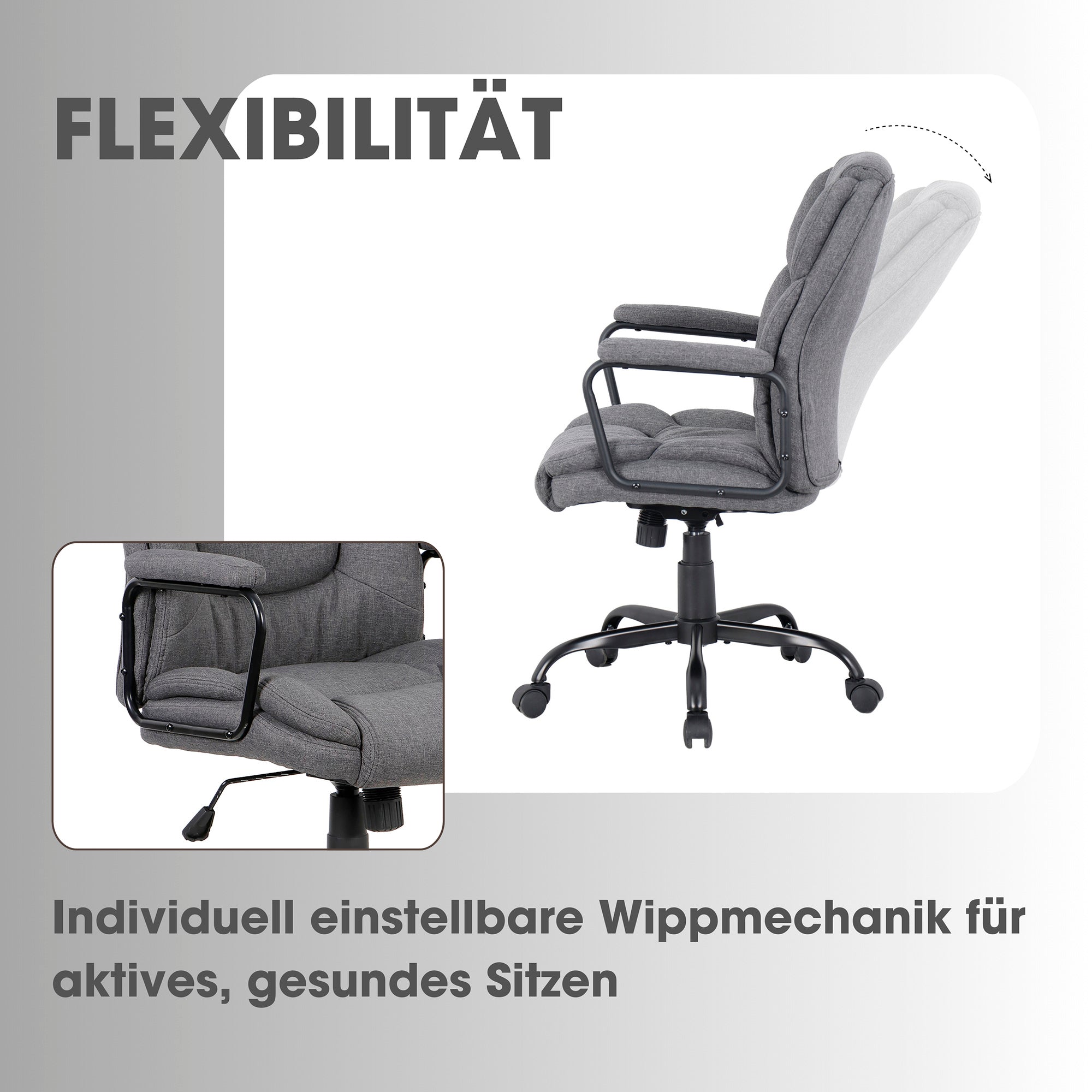 Chefsessel STING/ Gaming-Chair/ Metall schwarz pulverbeschichtet/ Webstoff grau/ Armlehnen gepolstert/ Wippmechanik/ Sicherheitsdoppelrollen / B 57, H 99-109, T 67 cm