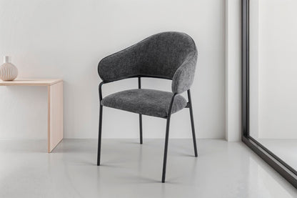 byLIVING Stuhl 2-er Set CURVE / Webstoffbezug in dunkelgrau, dunkelgrün oder taupe, Gestell in schwarz / Esszimmerstuhl / Küchenstuhl / Maße: B 60 x H 86 x T 58 cm