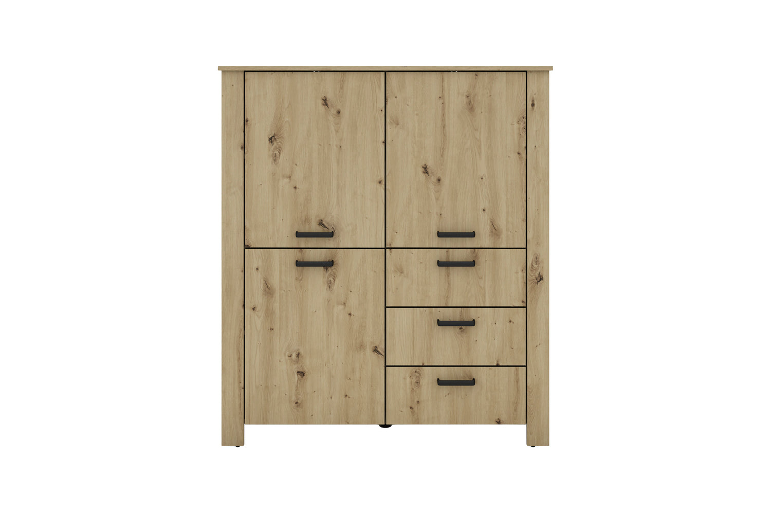 byLIVING Higboard FARO / Artisan Eiche (Eiche-Optik) oder weiß, Absetzung in schwarz / Stollenoptik / 3 Türen und 3 Schubkästen / verstellbare Einlegeböden / viel Stauraum / Sideboard / Kommode / Maße: B 160, H 84, T 40 cm